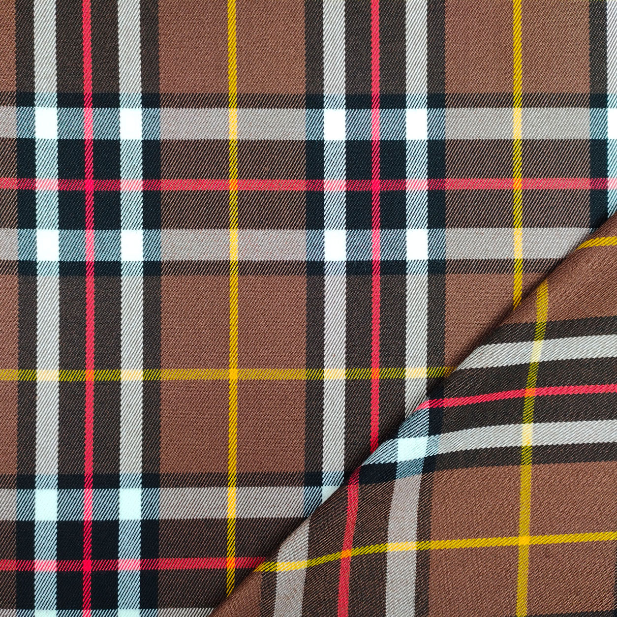 Tessuto Tartan Color Cioccolato Righe Rosse e Gialle Image