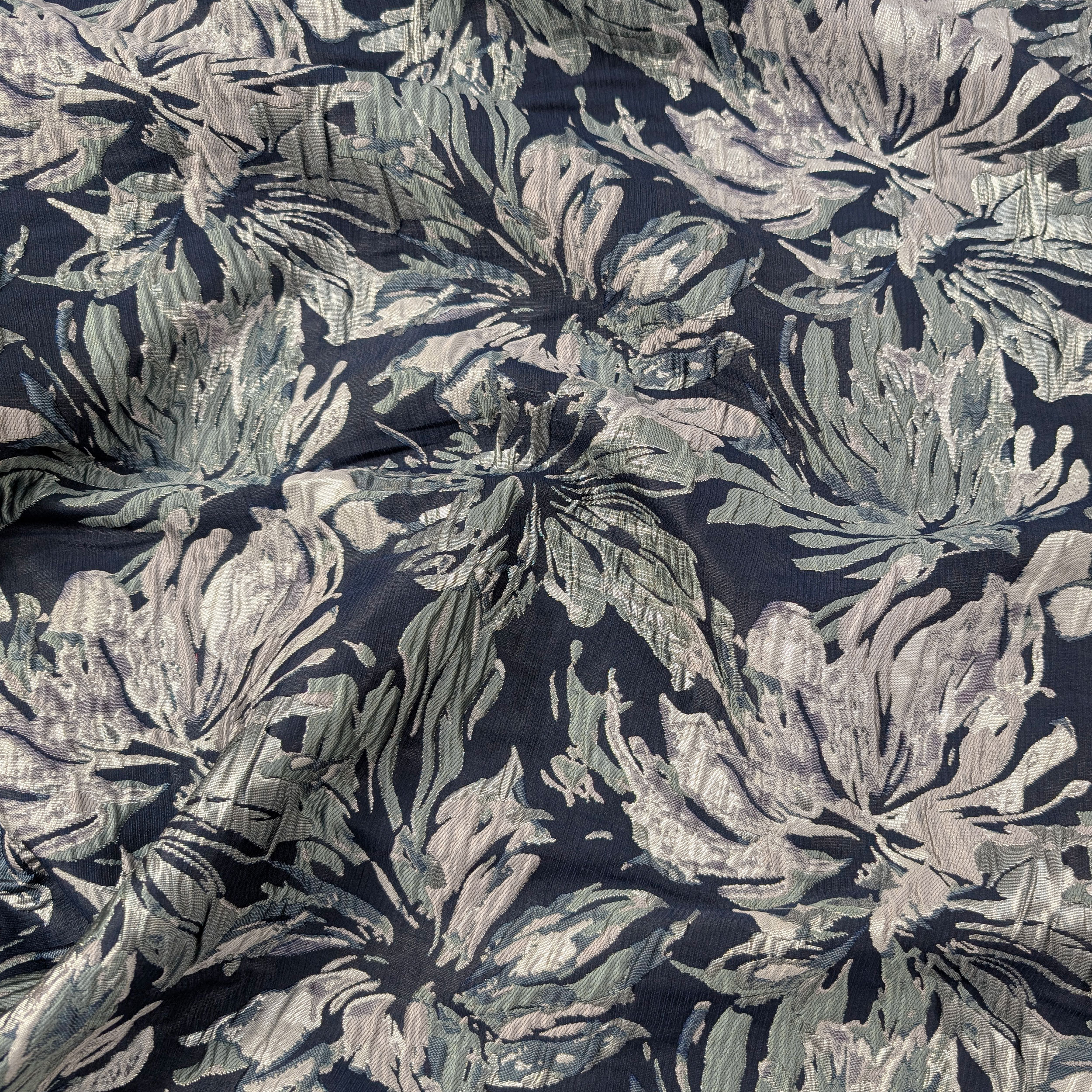 Broccato Moda Fantasia Floreale Blu Scuro Lurex Image