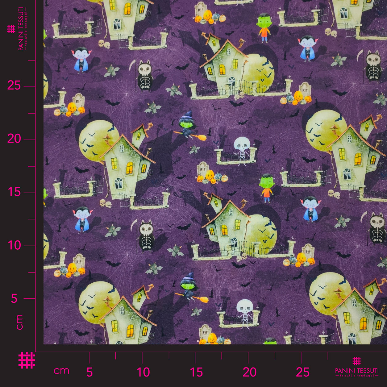 Ritaglio Tessuto Cotone Mostri di Halloween 50x150 cm