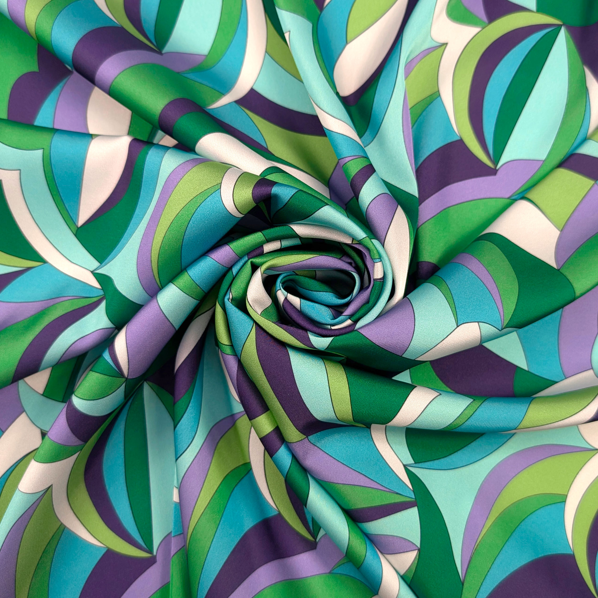 Raso Setato Alta Moda Fantasia Multicolor Verde Lilla Image
