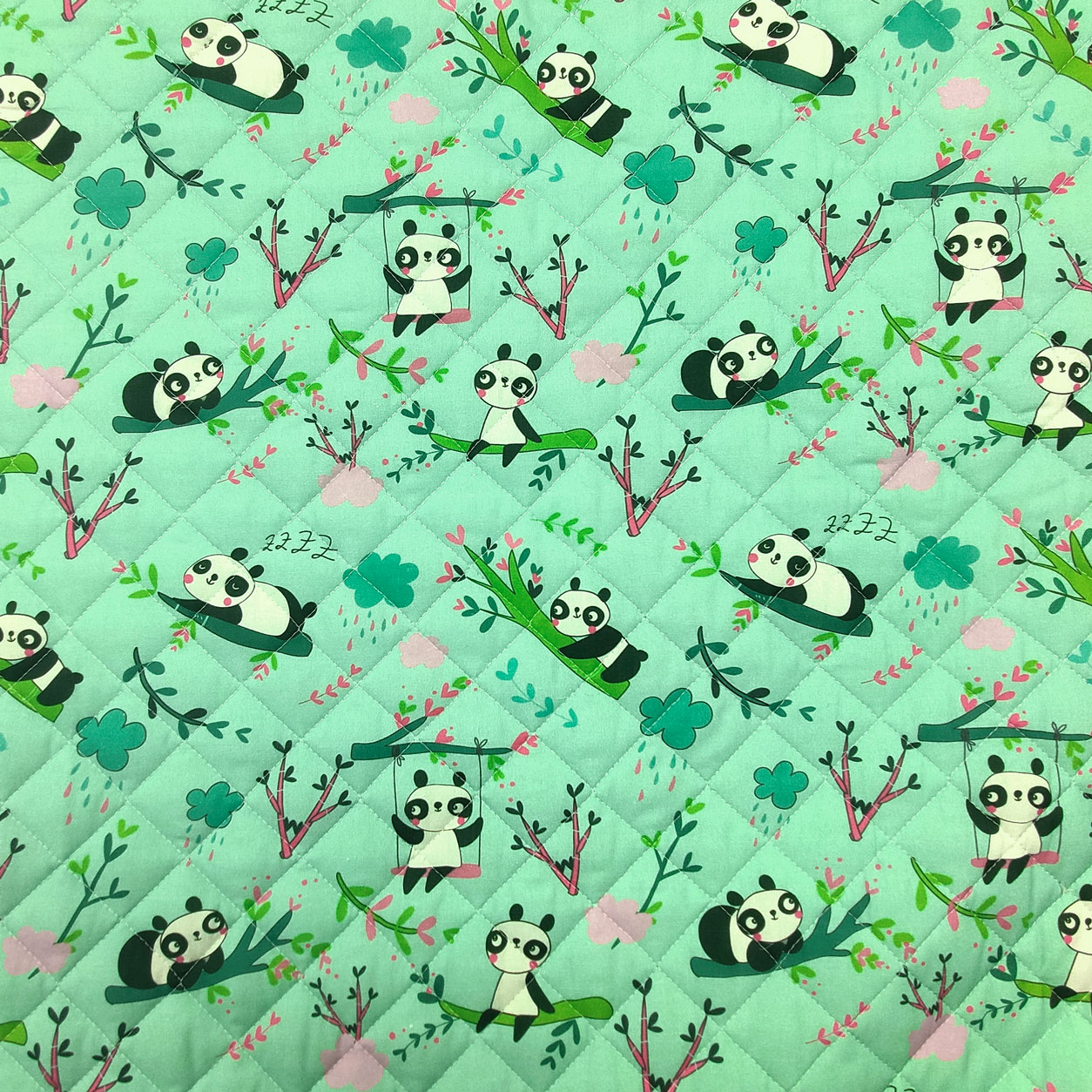 sacco nanna a fantasia panda sfondo verde acqua