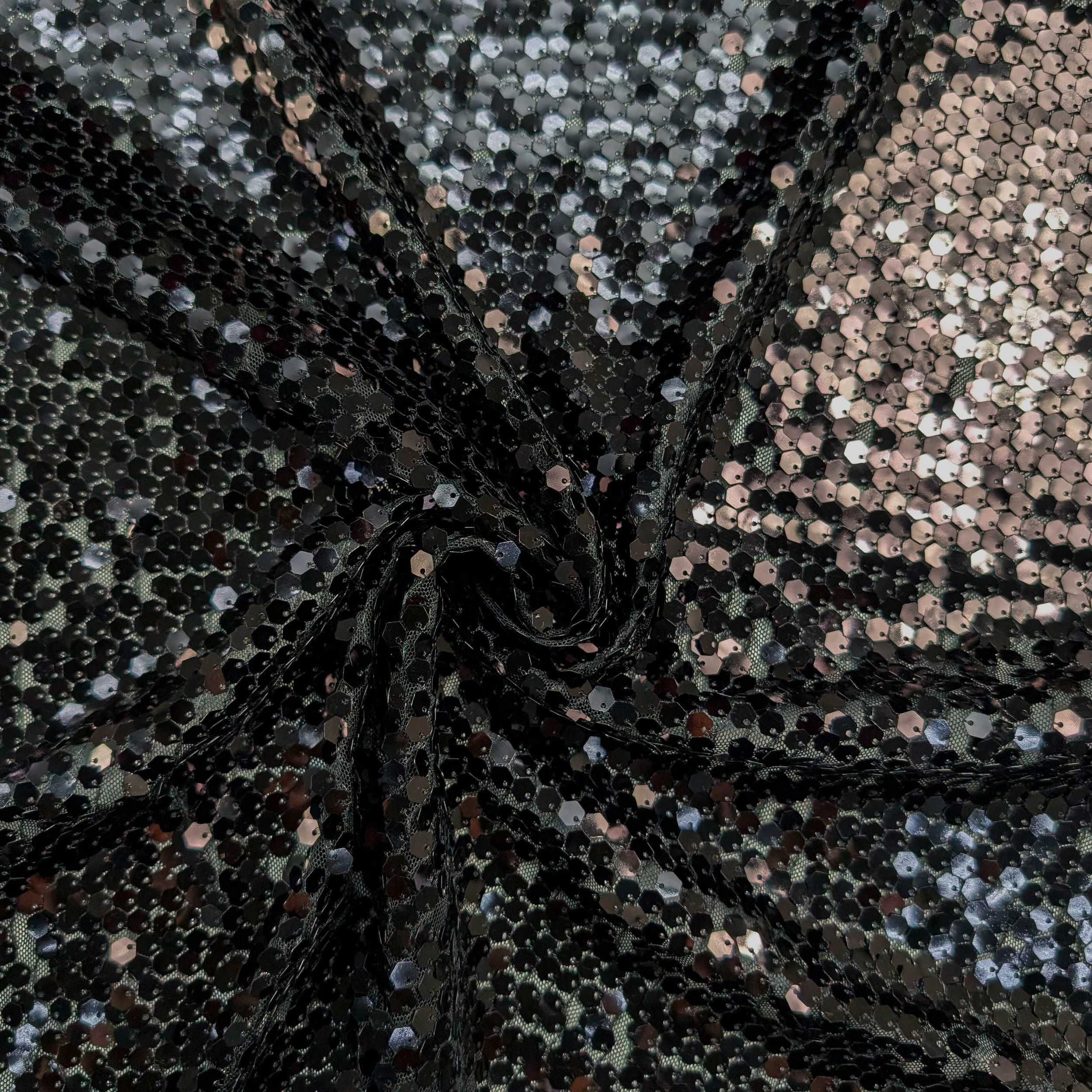 Tessuto Paillettes Esagono Nero Image
