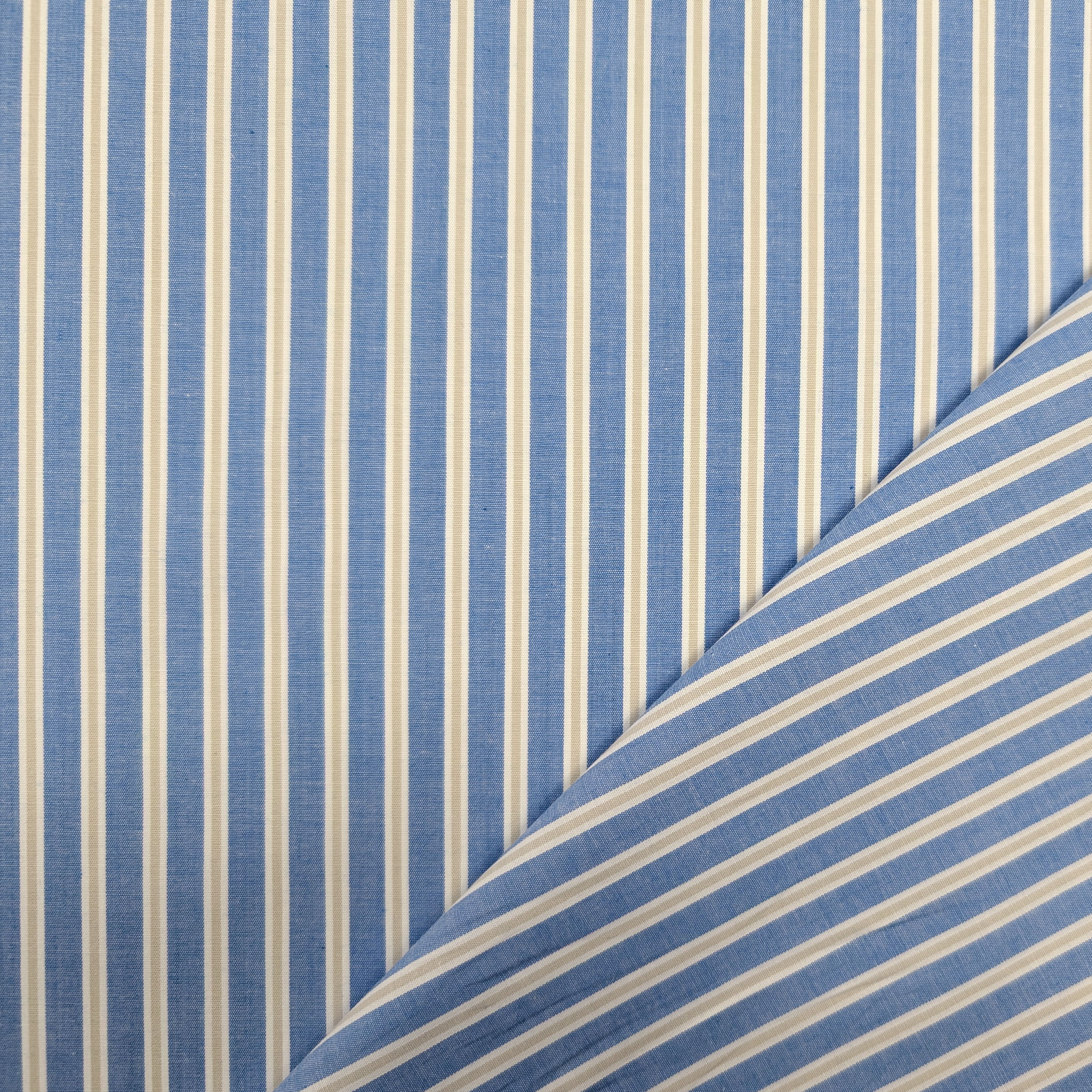 Cotone per Camiceria Elasticizzato Celeste con Righe Image