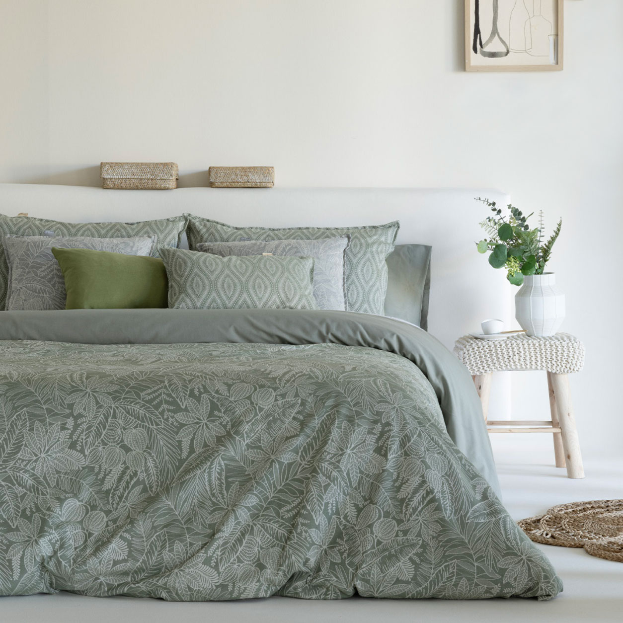 Jacquard Foglie Sfondo Verde H 280 cm Image