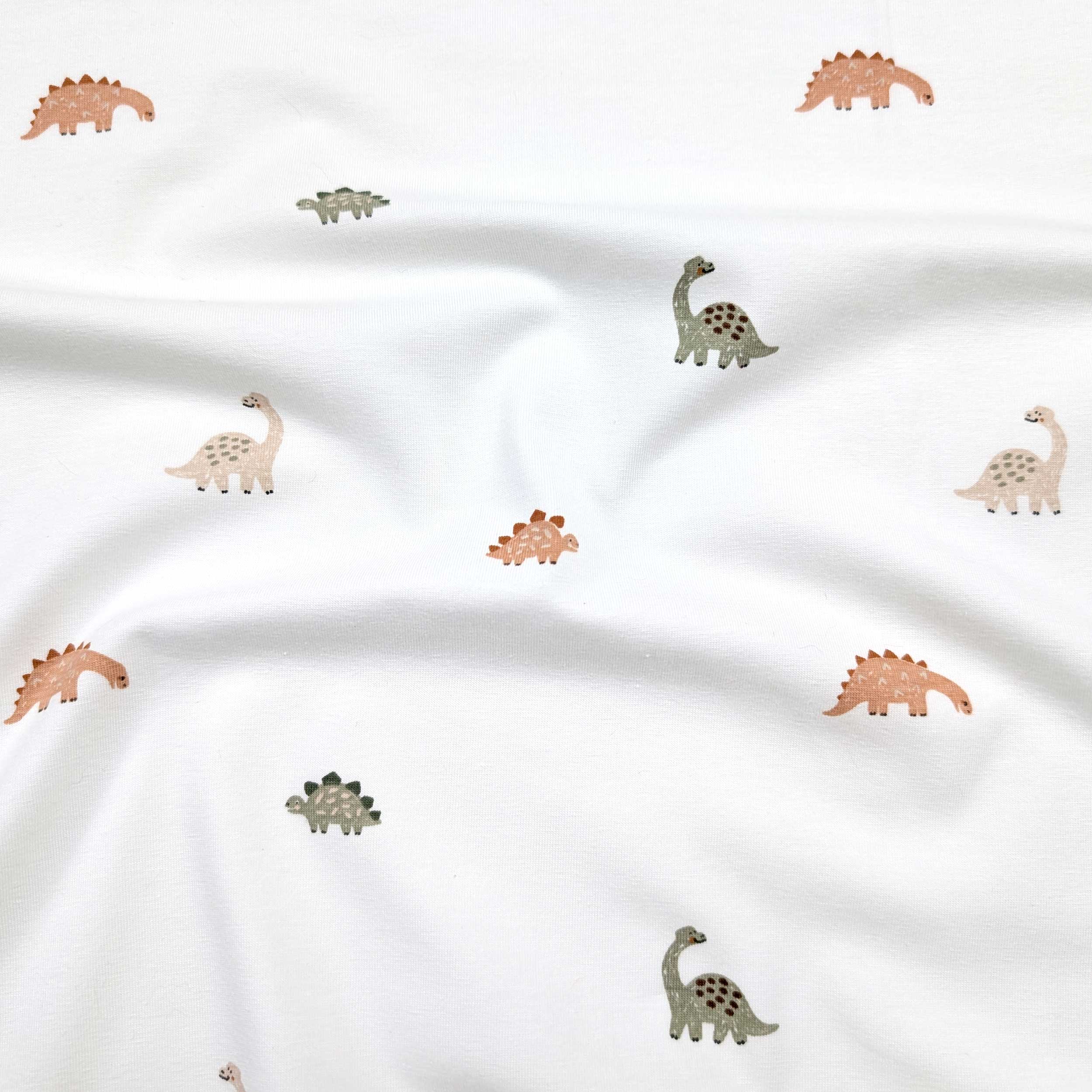 Ritaglio Jersey Cotone Bianco con Dinosauri 100x150 cm Image