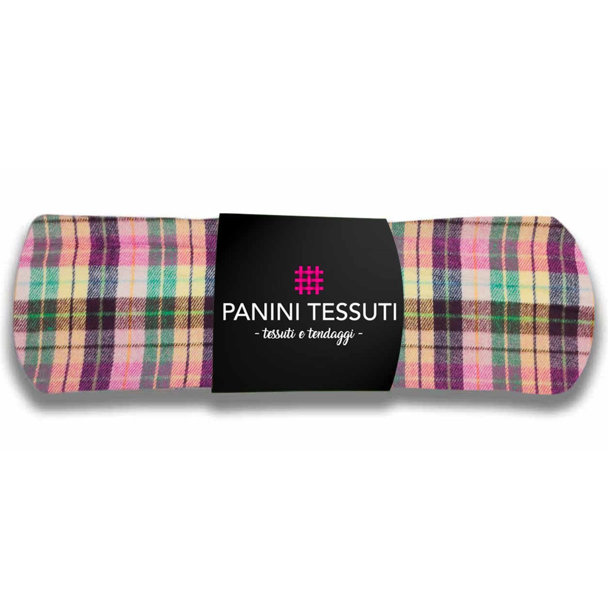 Scampolo Tartan in Misto Cotone Viola Rosa Giallo