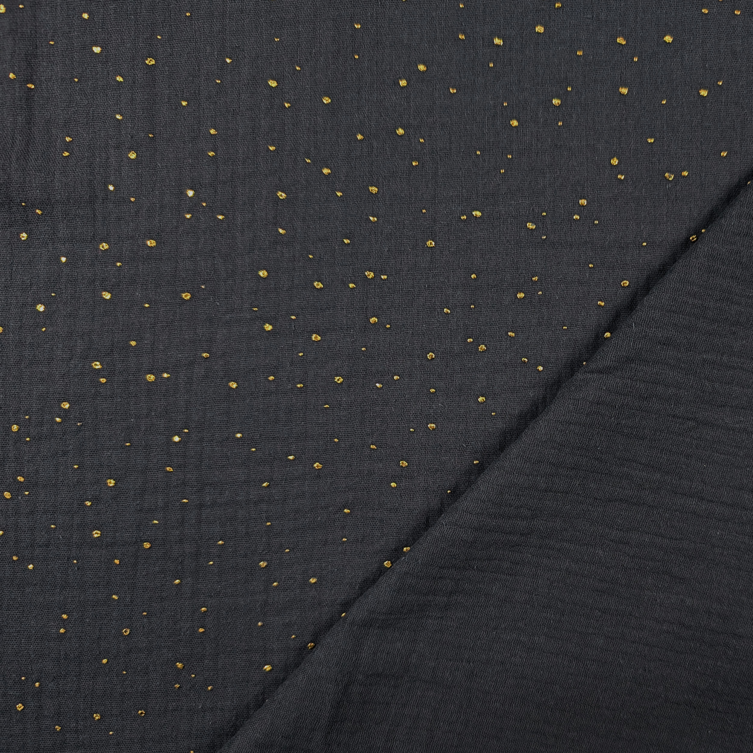 Mussola Cotone Grigio Scuro con Pois Oro Image