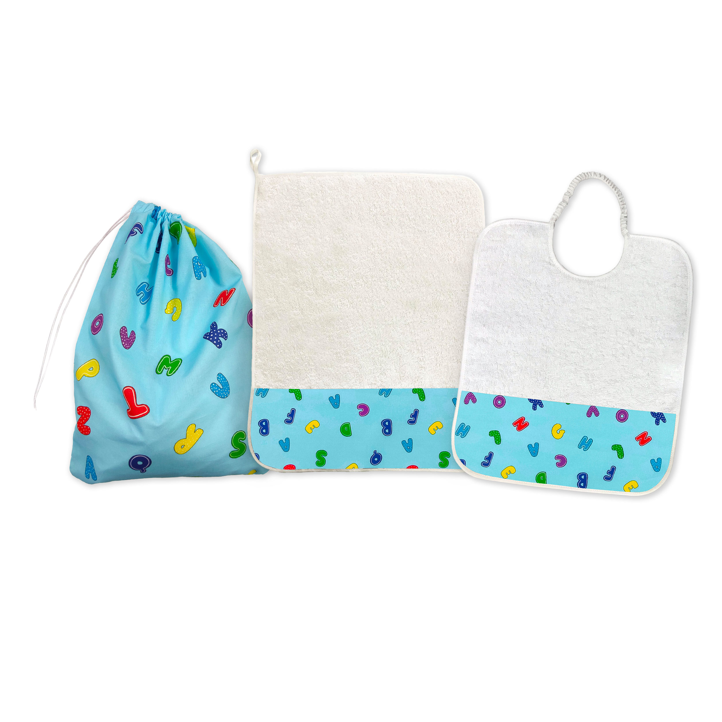 Coordinato Asilo Mini Alfabeto Sfondo Azzurro