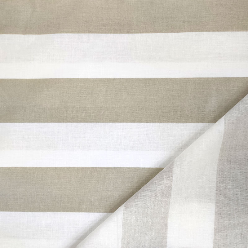 Tessuto di Cotone Righe Larghe Beige