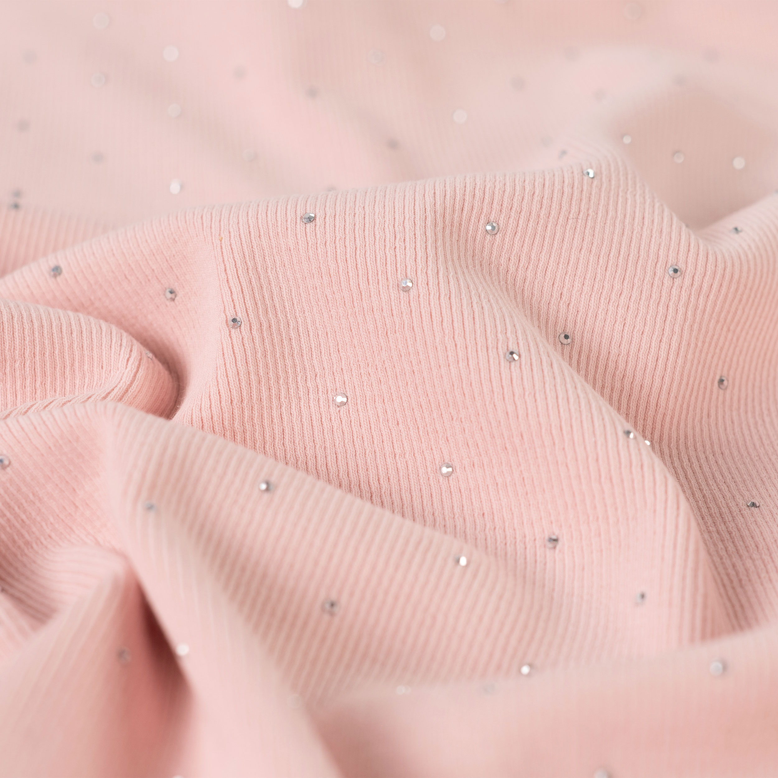 Jersey Cotone Costine Strass Rosa Image