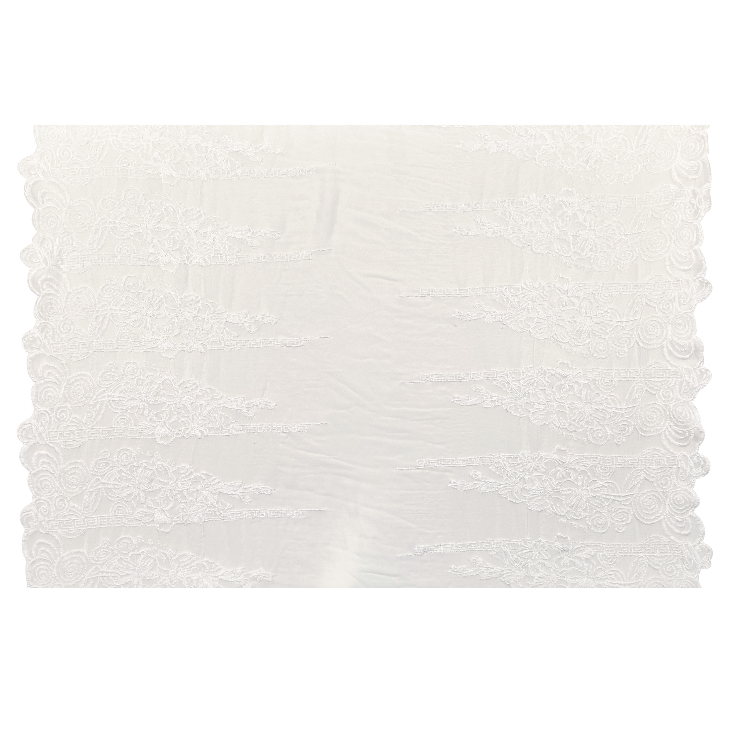 Tessuto Chiffon Ricamato Doppio Smerlo Bianco