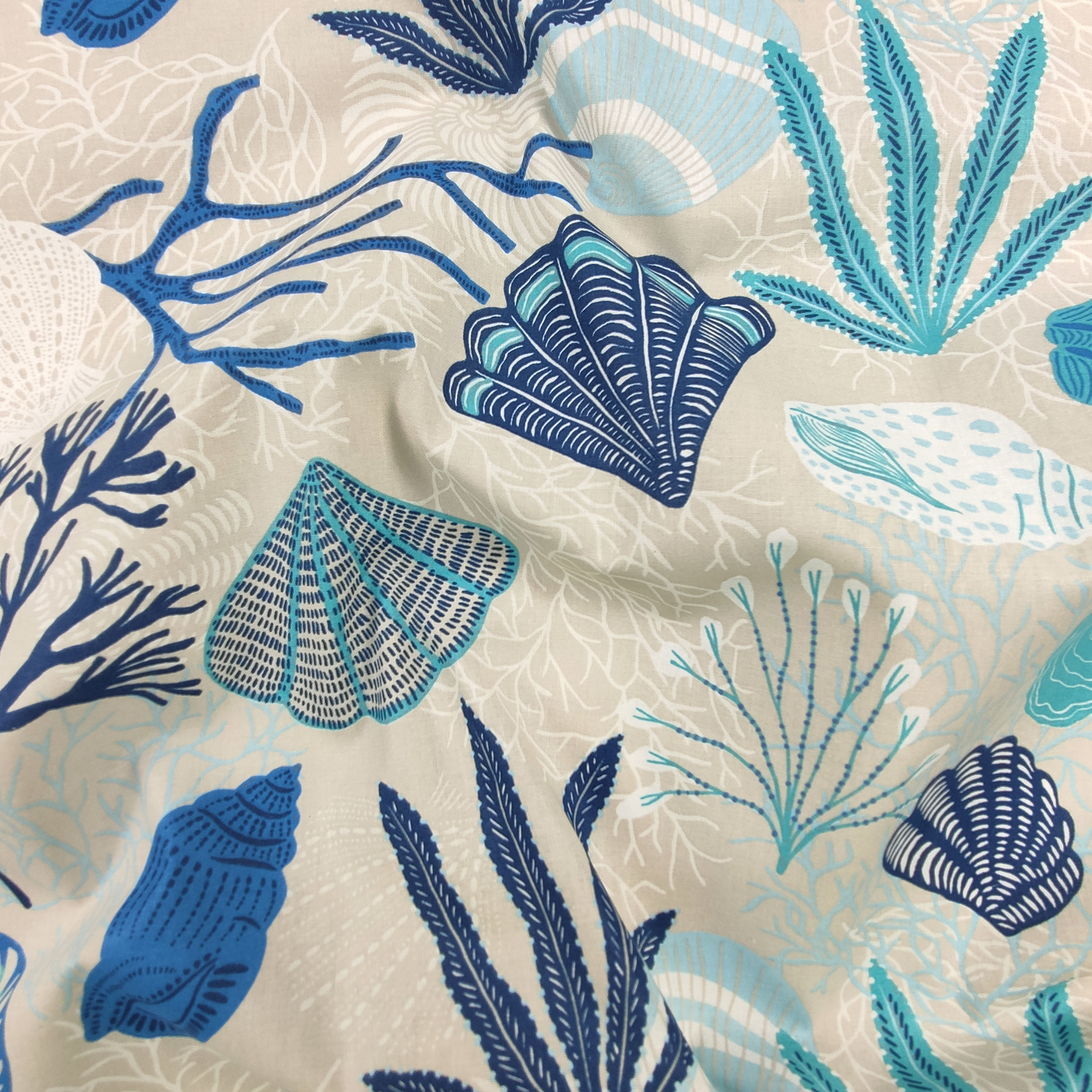 Cotone Coralli e Conchiglie Blu