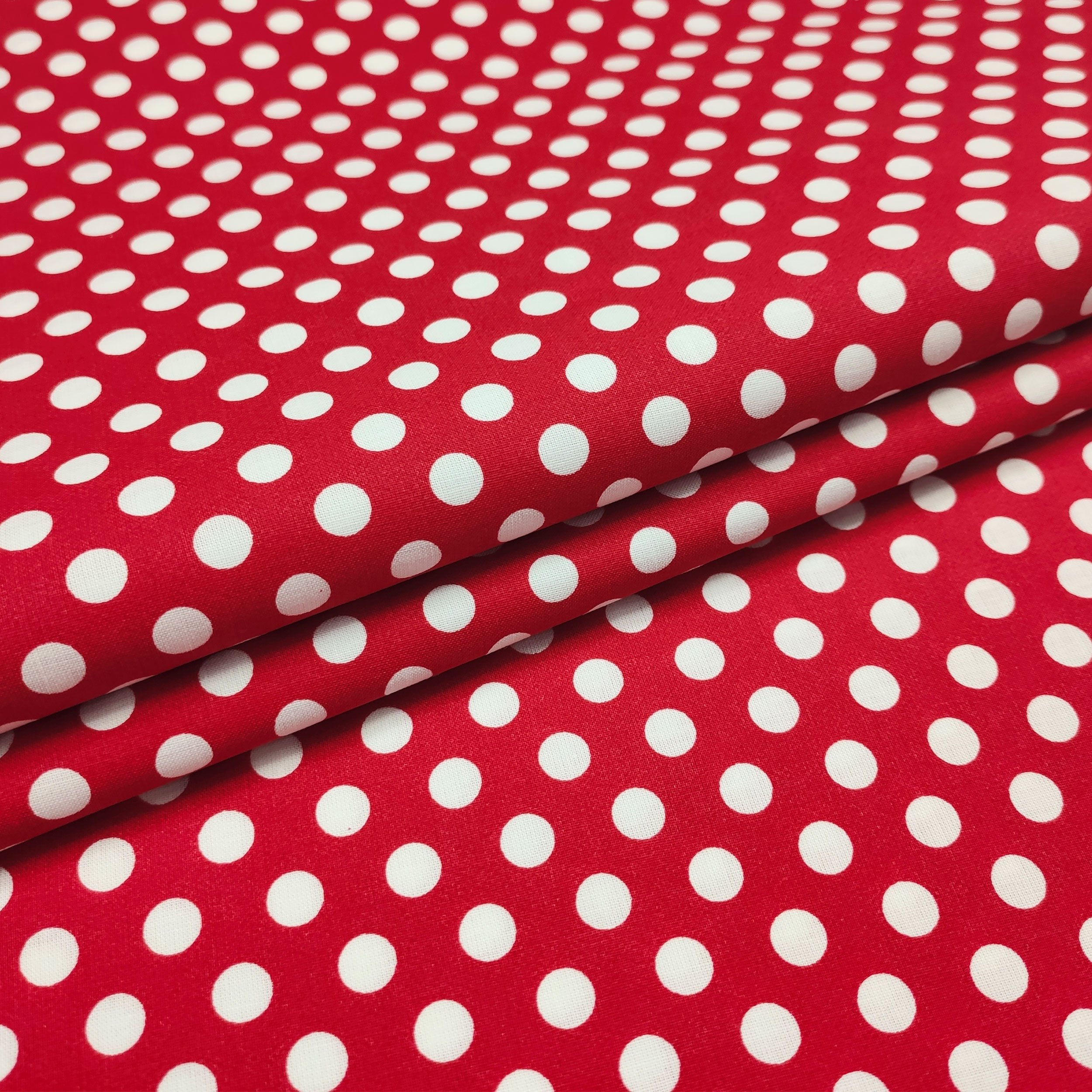 Tessuto Cotone Rosso a Pois Grandi Image