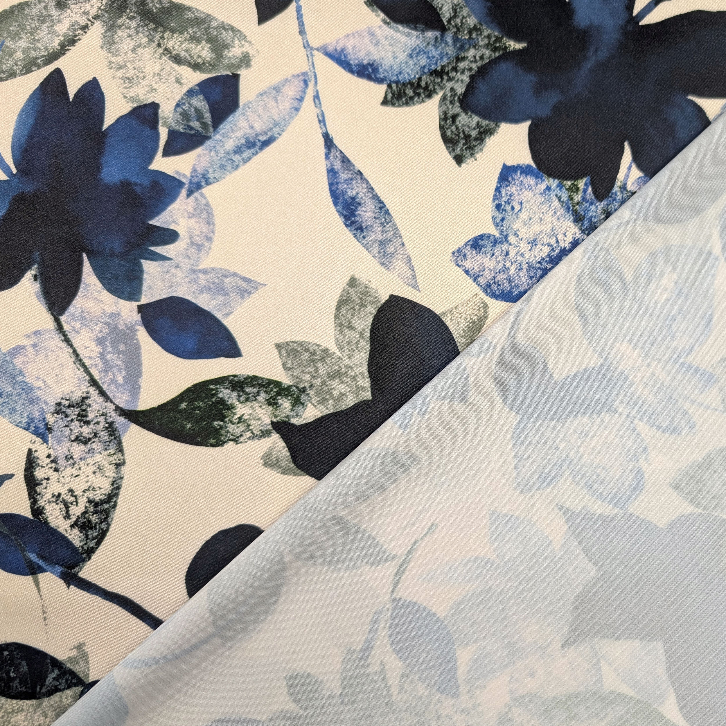 Raso Setato Alta Moda Fiori Blu Image