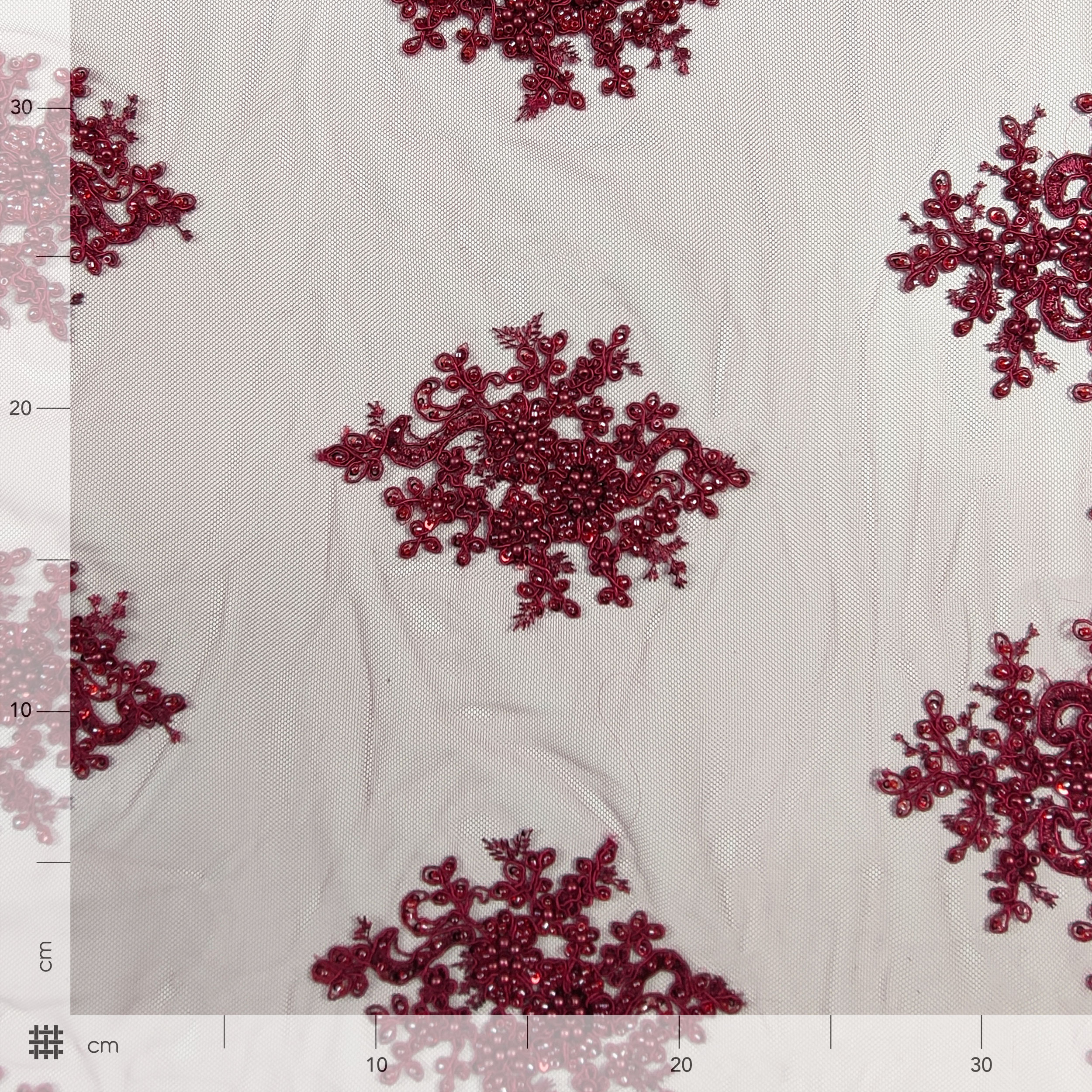 Tulle Ricamato Perline Lux Bordeaux