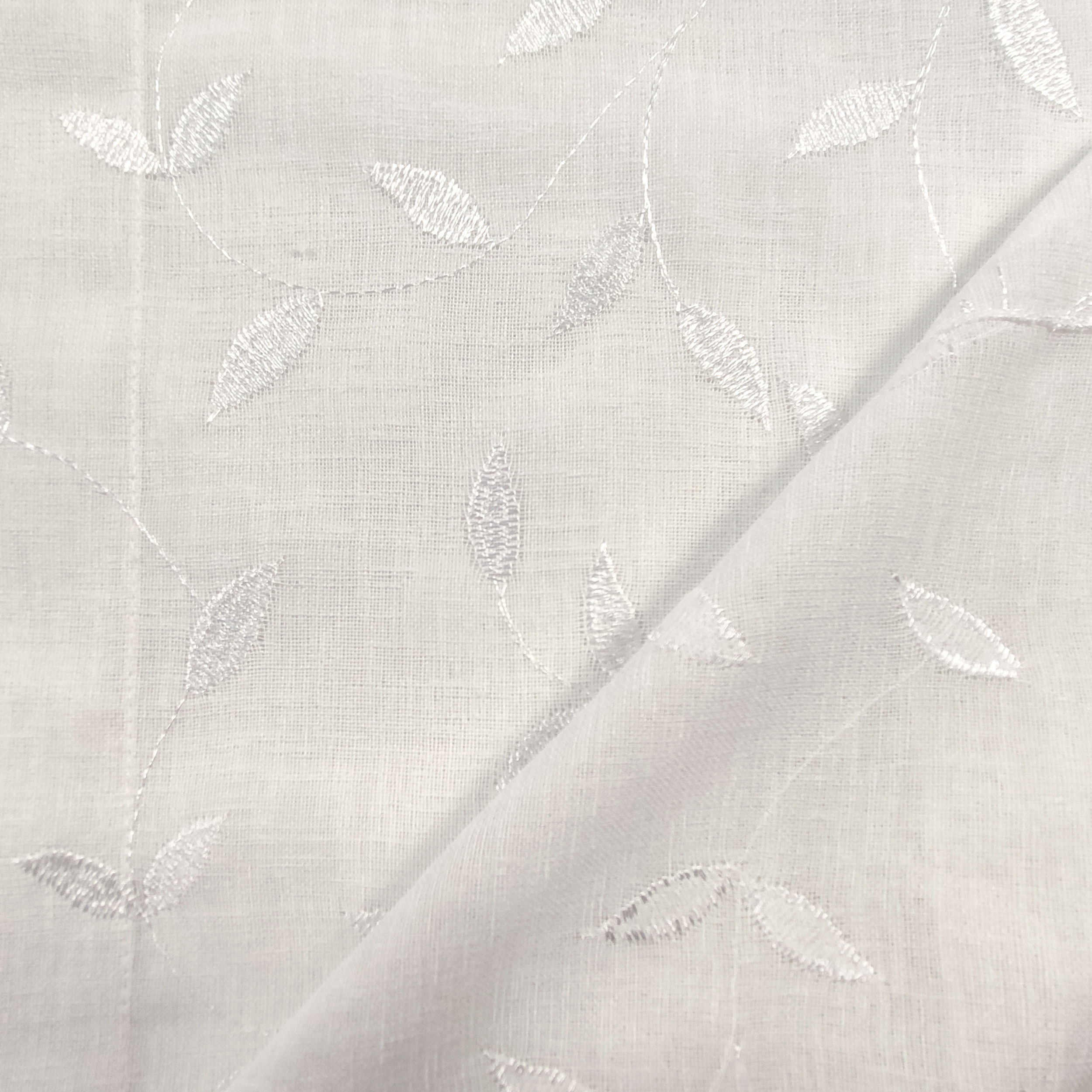 Tessuto Tendino Foglie Eleganti - Bianco