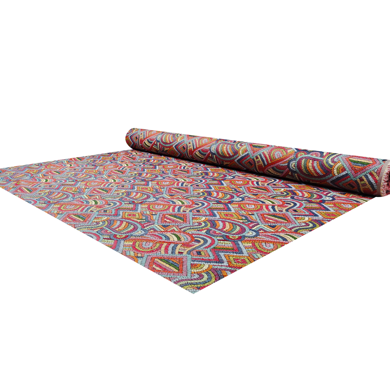 Tessuto Jacquard Fantasia Astratta Ricamo Mosaico Multicolor Image