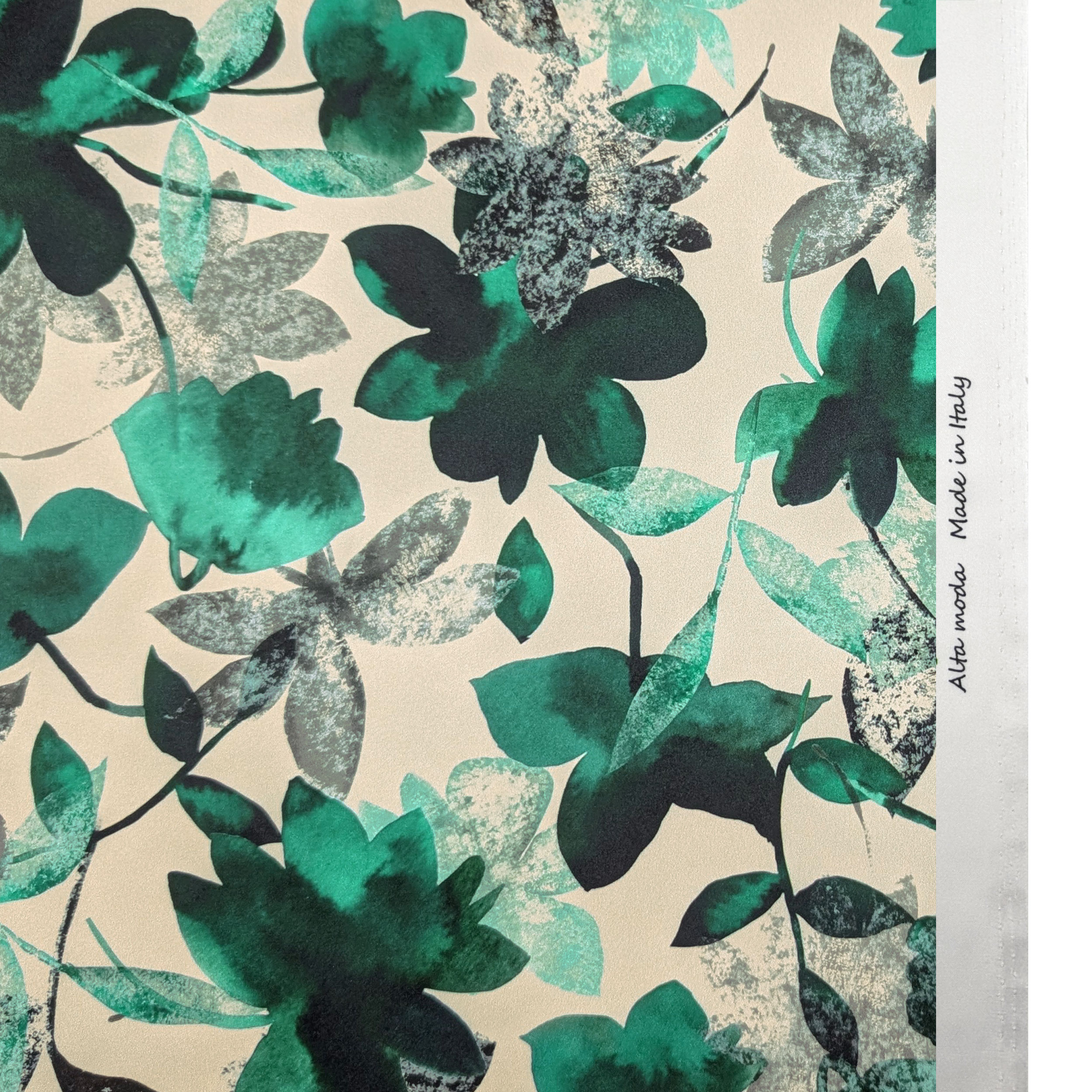 Raso Setato Alta Moda Fiori Verdi Image
