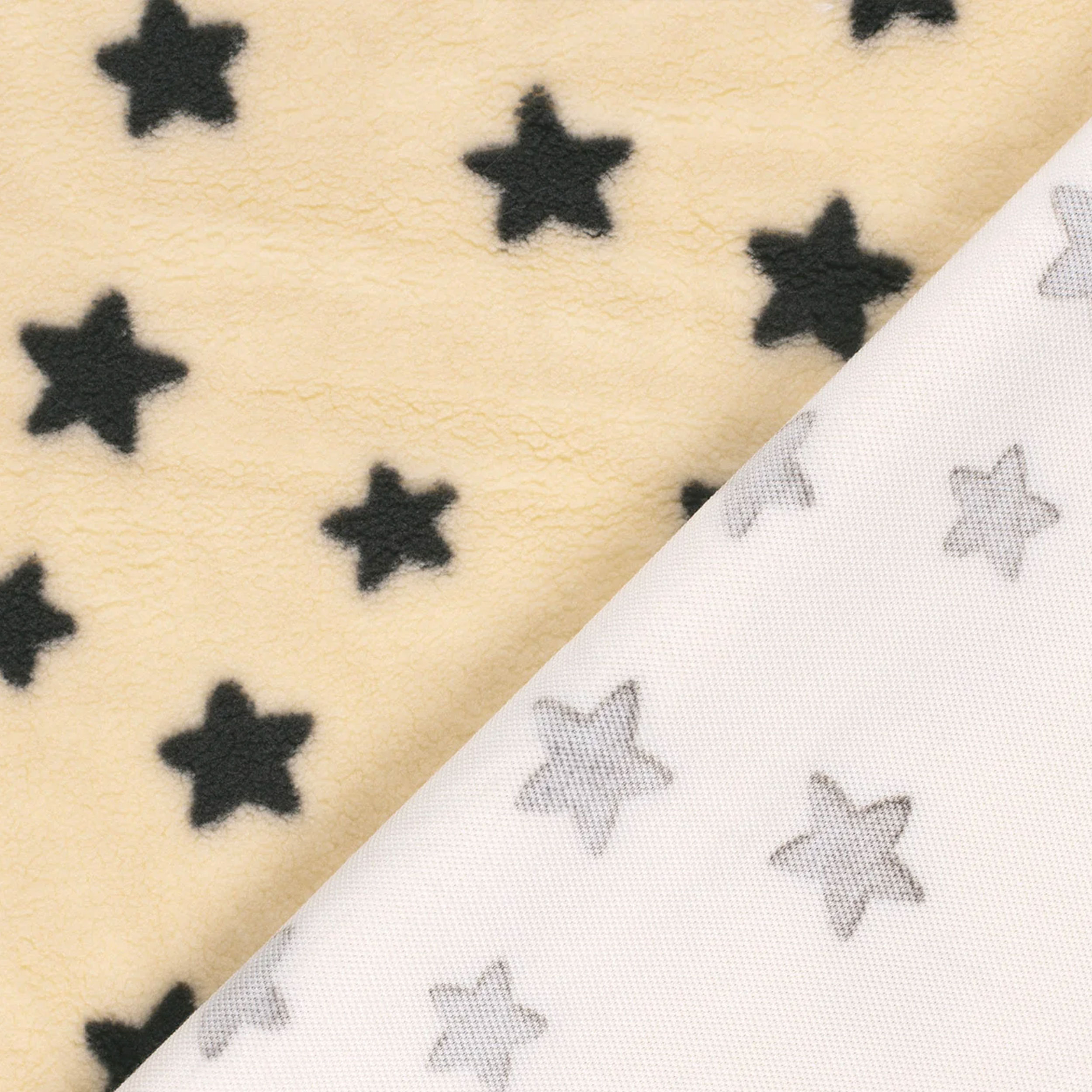 Tessuto Sherpa Beige Stelle Nere