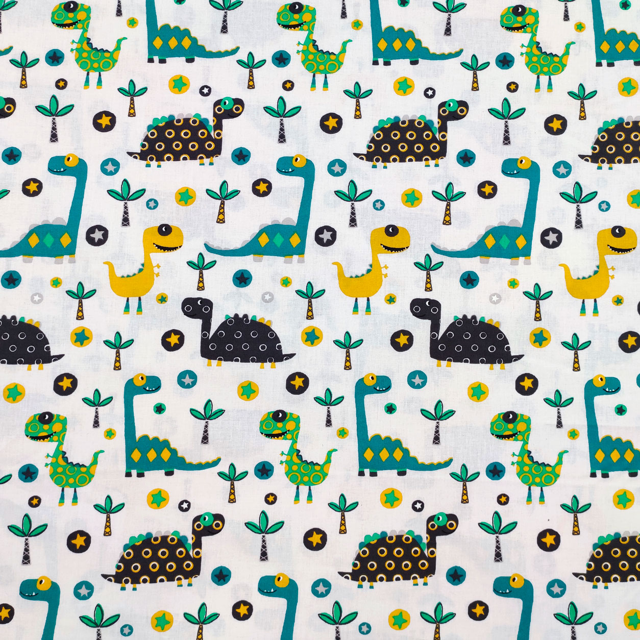 Tessuto di cotone dinosauri sfondo bianco
