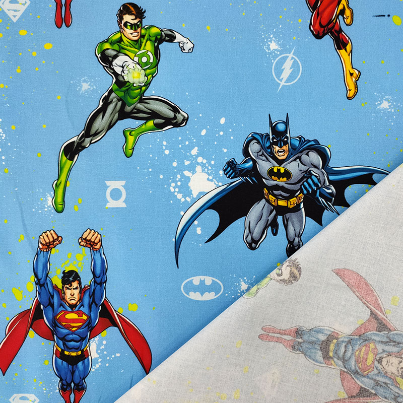 Tessuto Cotone Justice League Sfondo Azzurro