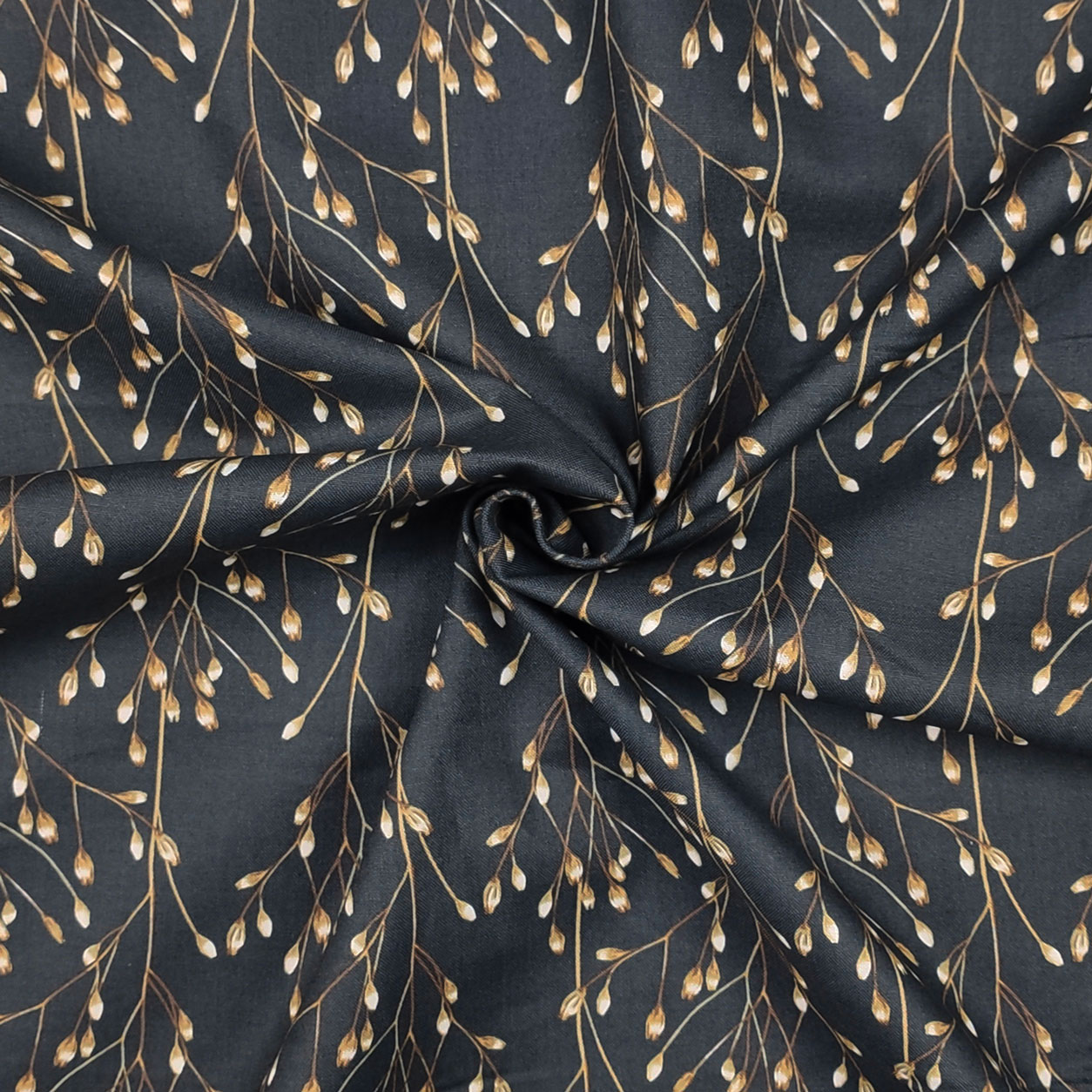 Cotone tessuto arredo ramoscelli nero