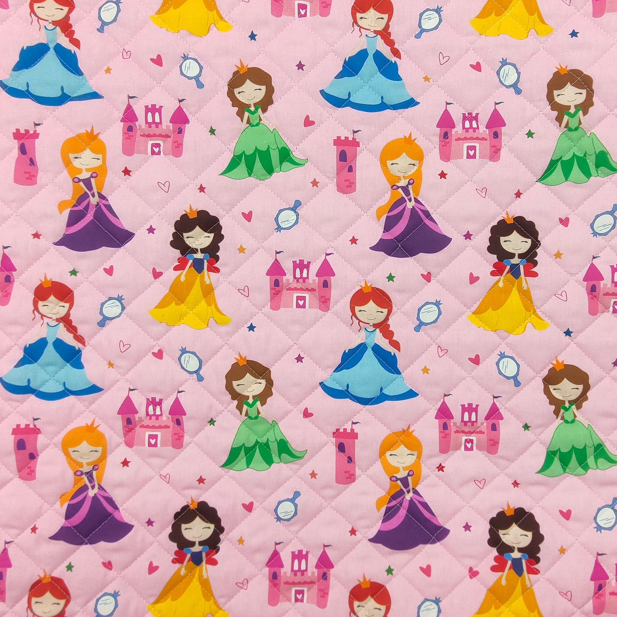 Tessuto Trapuntato Principesse Sfondo Rosa