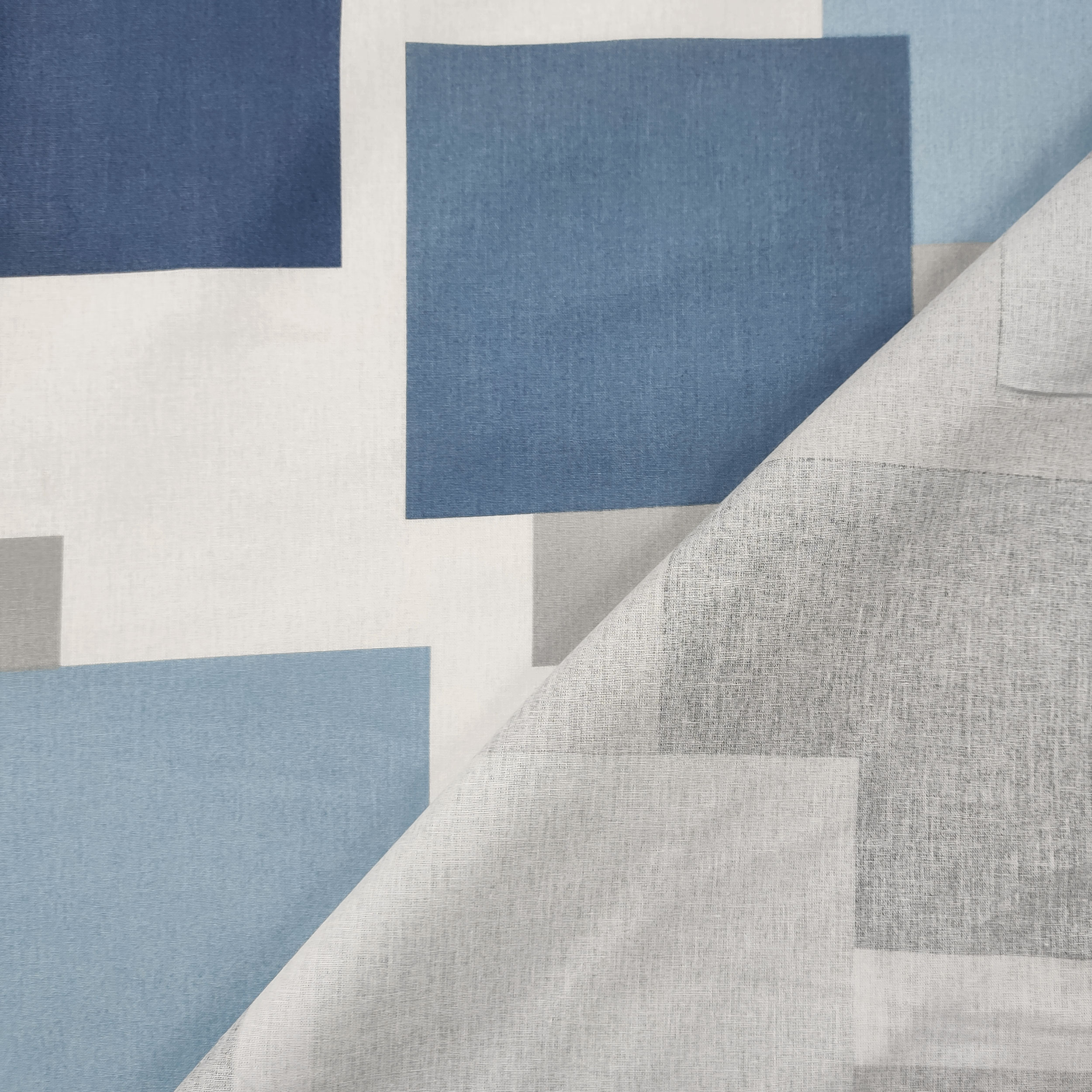 Tessuto Cotone Quadri Blu e Grigi