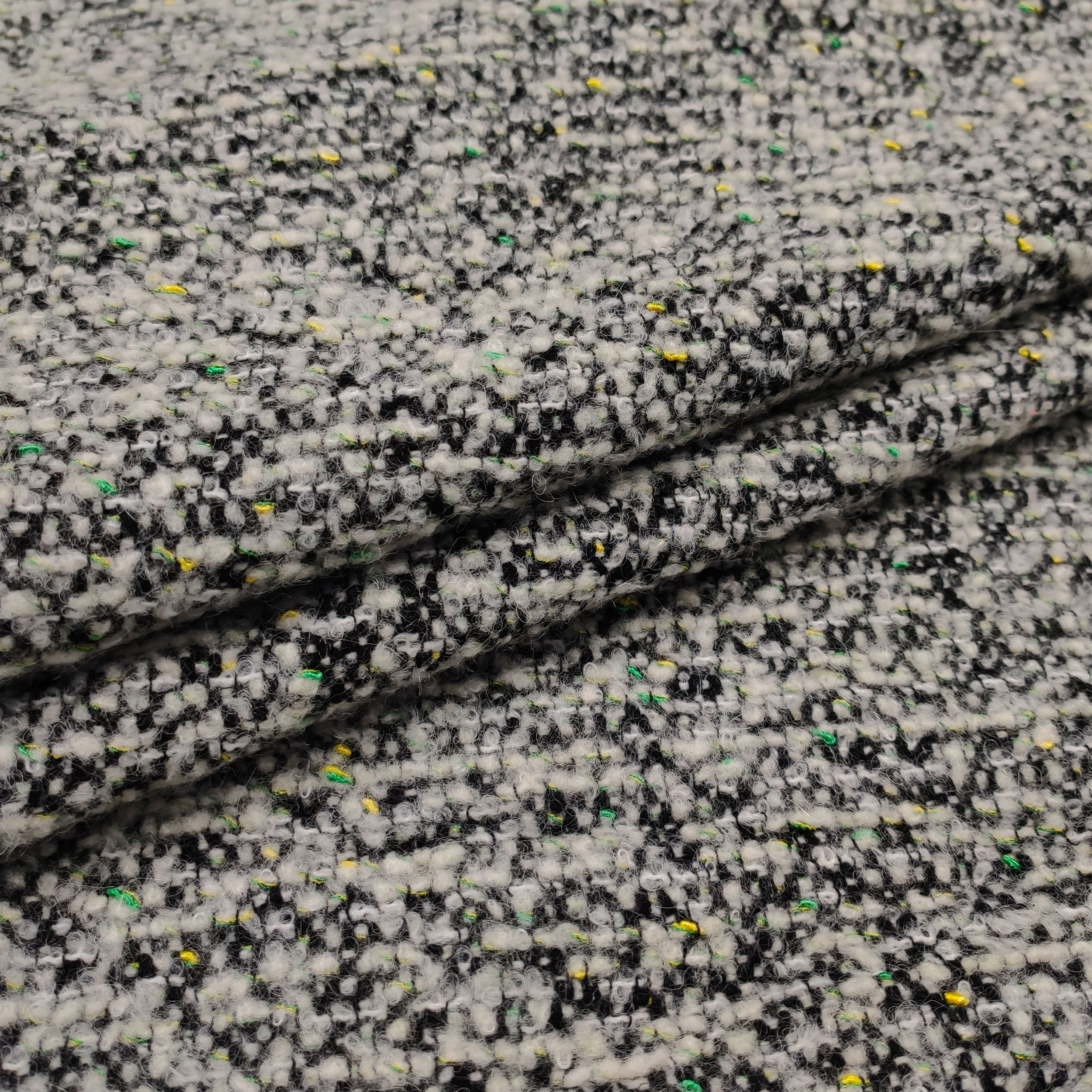 Tessuto Cappotto Intrecciato Bianco e Nero Melange