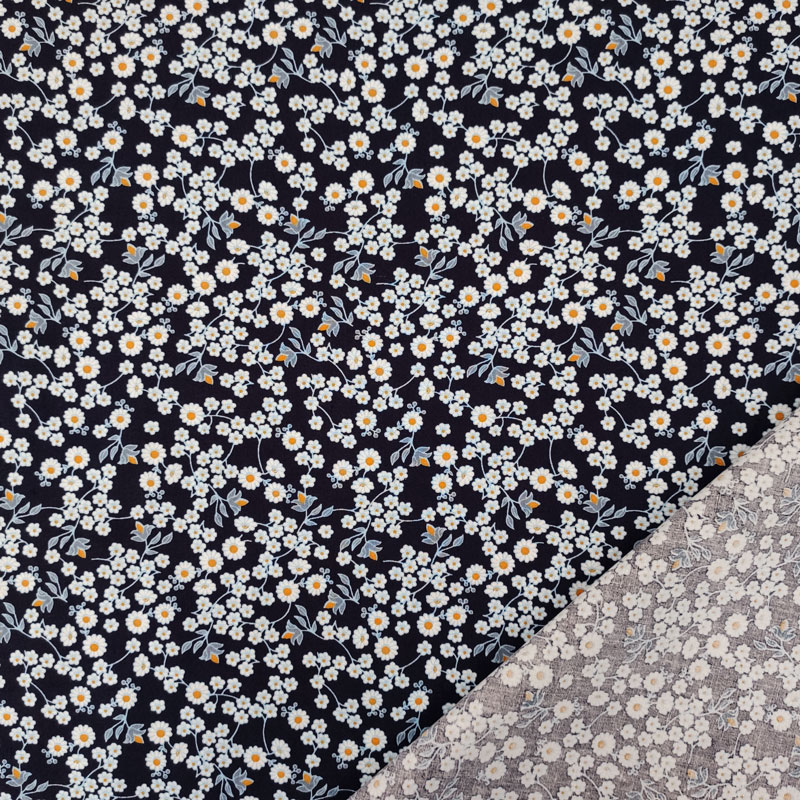 Ritaglio Tessuto Cotone Natural Margherite Sfondo Blu 50x150 cm