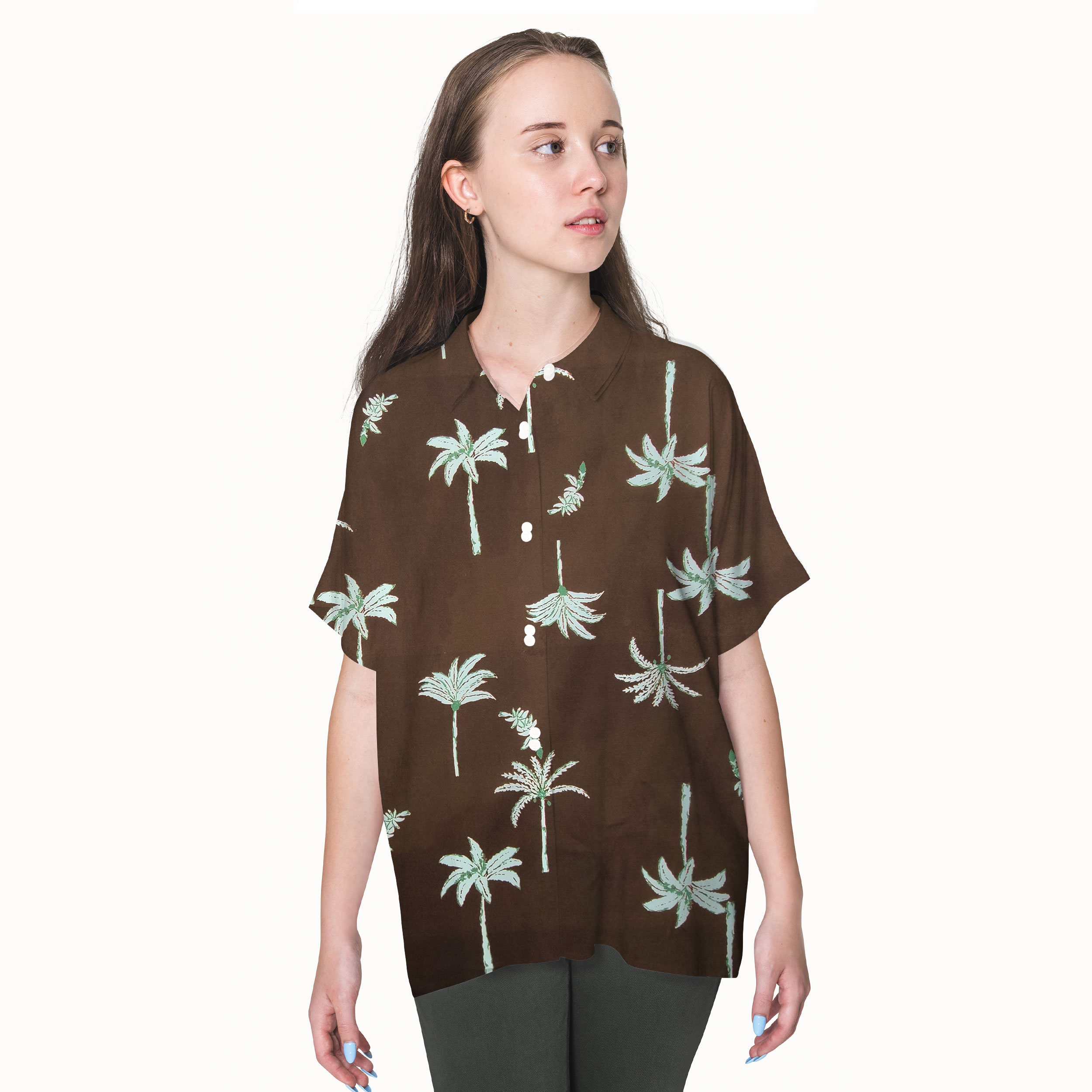 Tessuto di Cotone Marrone Fantasia Palme Image