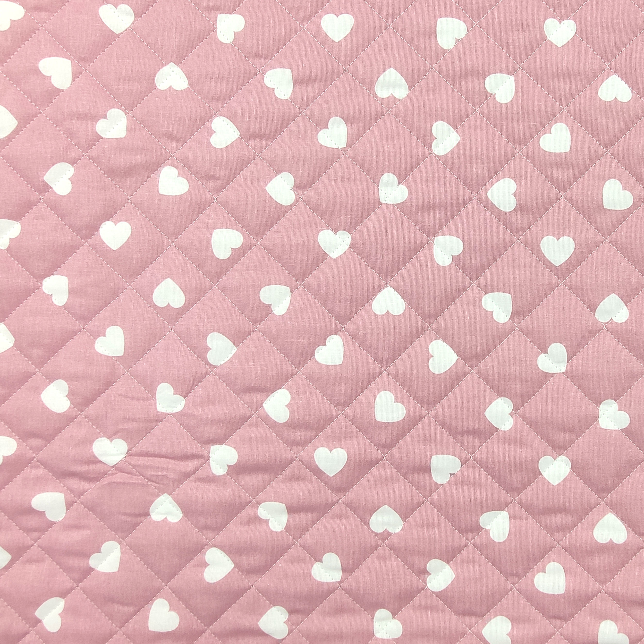 Tessuto Trapuntato Cuori Sfondo Rosa