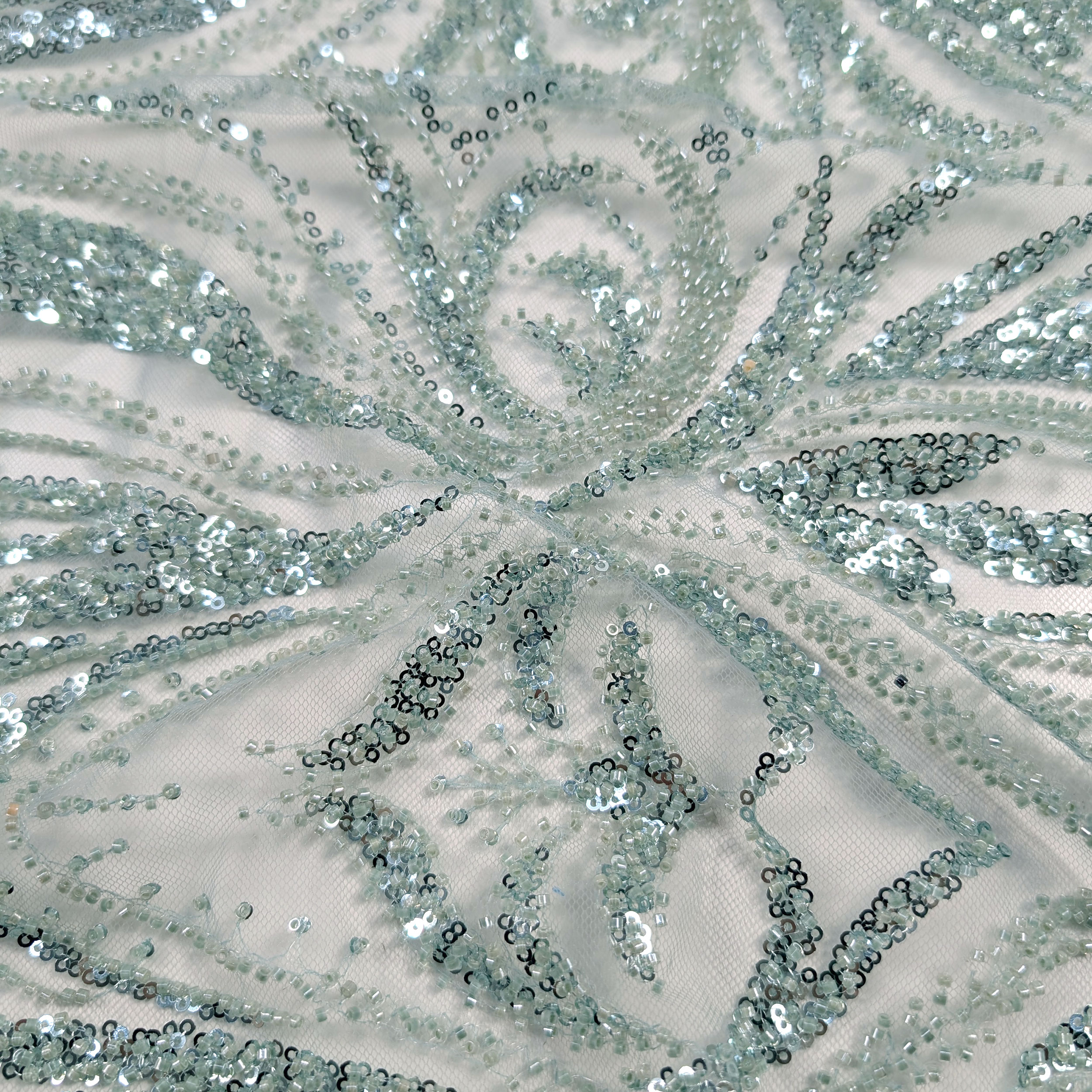 Tessuto Paillettes Ricamo Menta Image