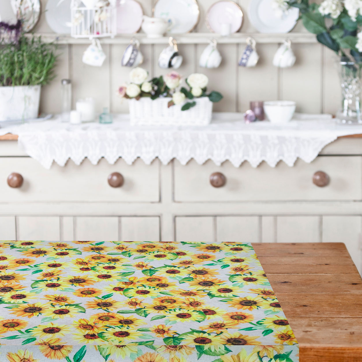 ABAKUHAUS Tovaglia Rettangolare Girasoli 140x200 Cm: Poliestere Setoso, Impermeabile E Antimacchia, Marrone Giallo Verde