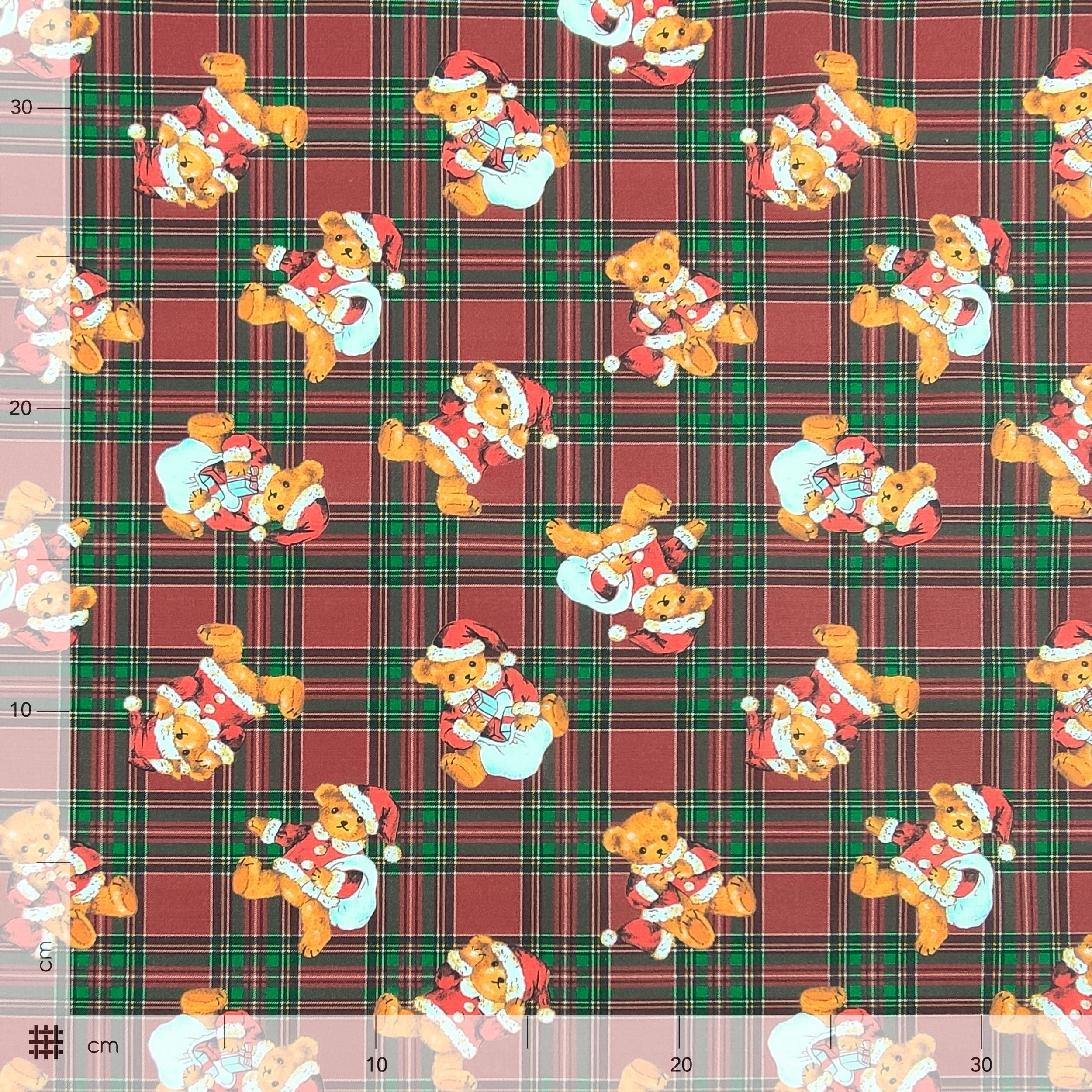 Rasatello di Cotone Natalizio Teddy Sfondo Tartan