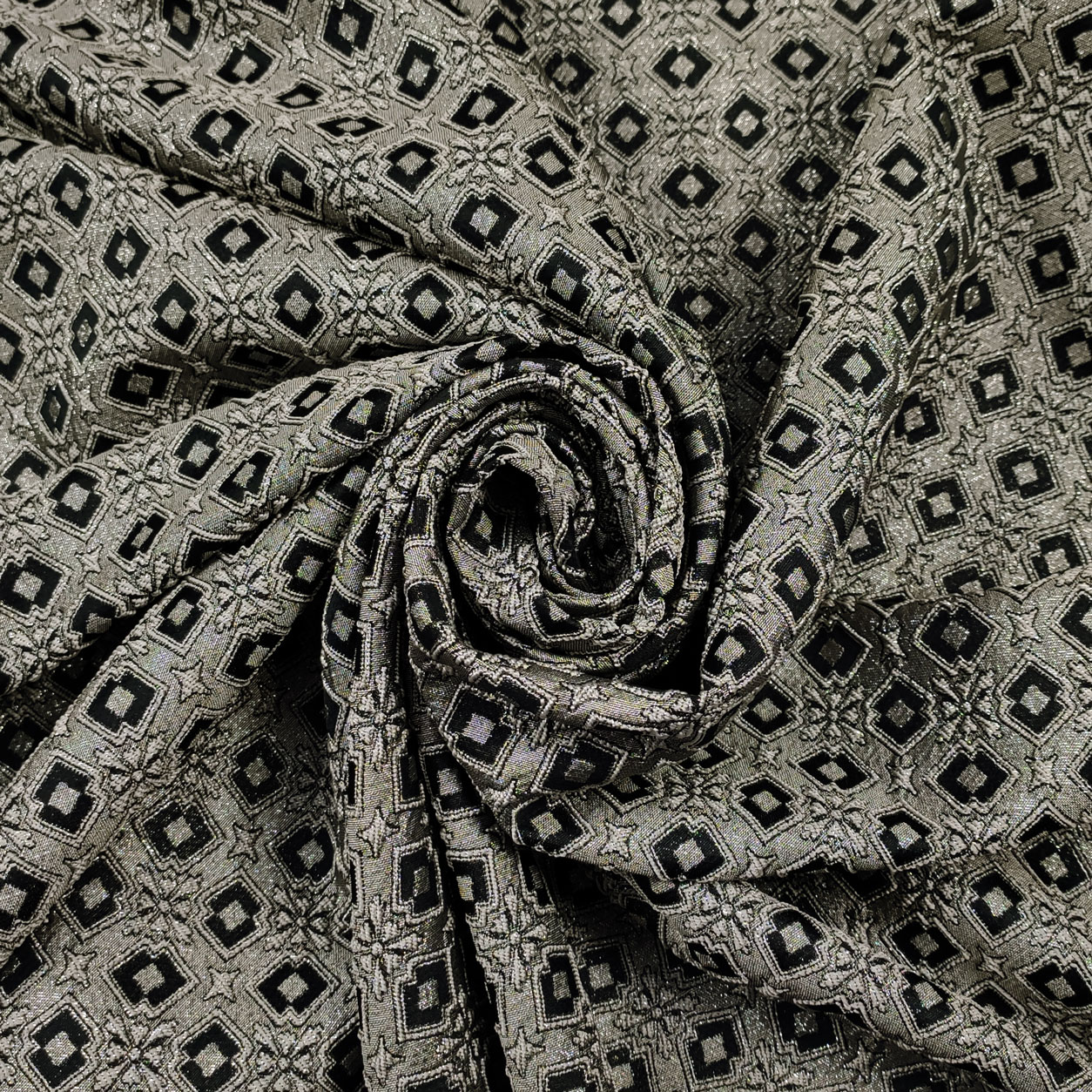 tessuto motivi geometrici sfondo grigio lurex