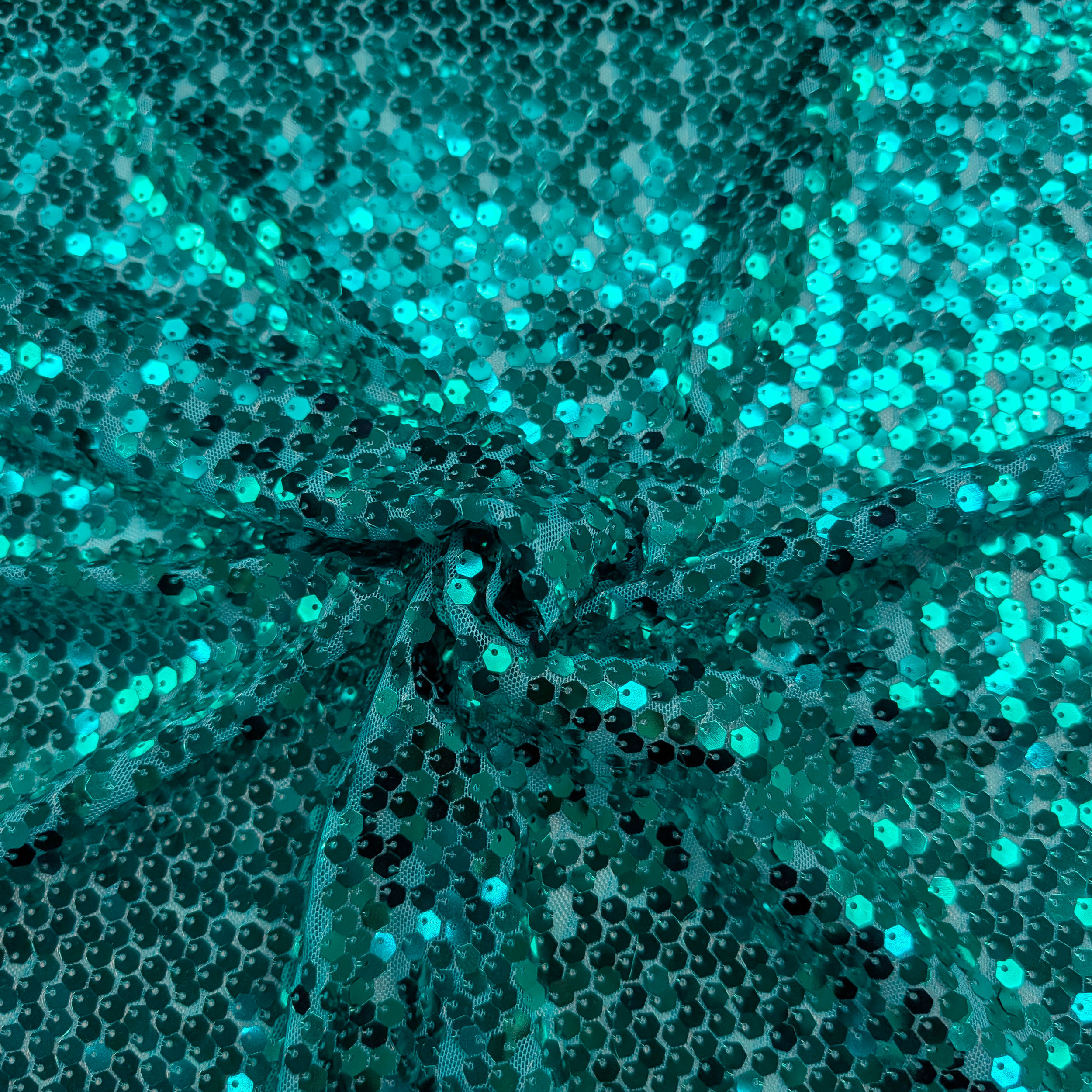 Tessuto Paillettes Esagono Turchese Image