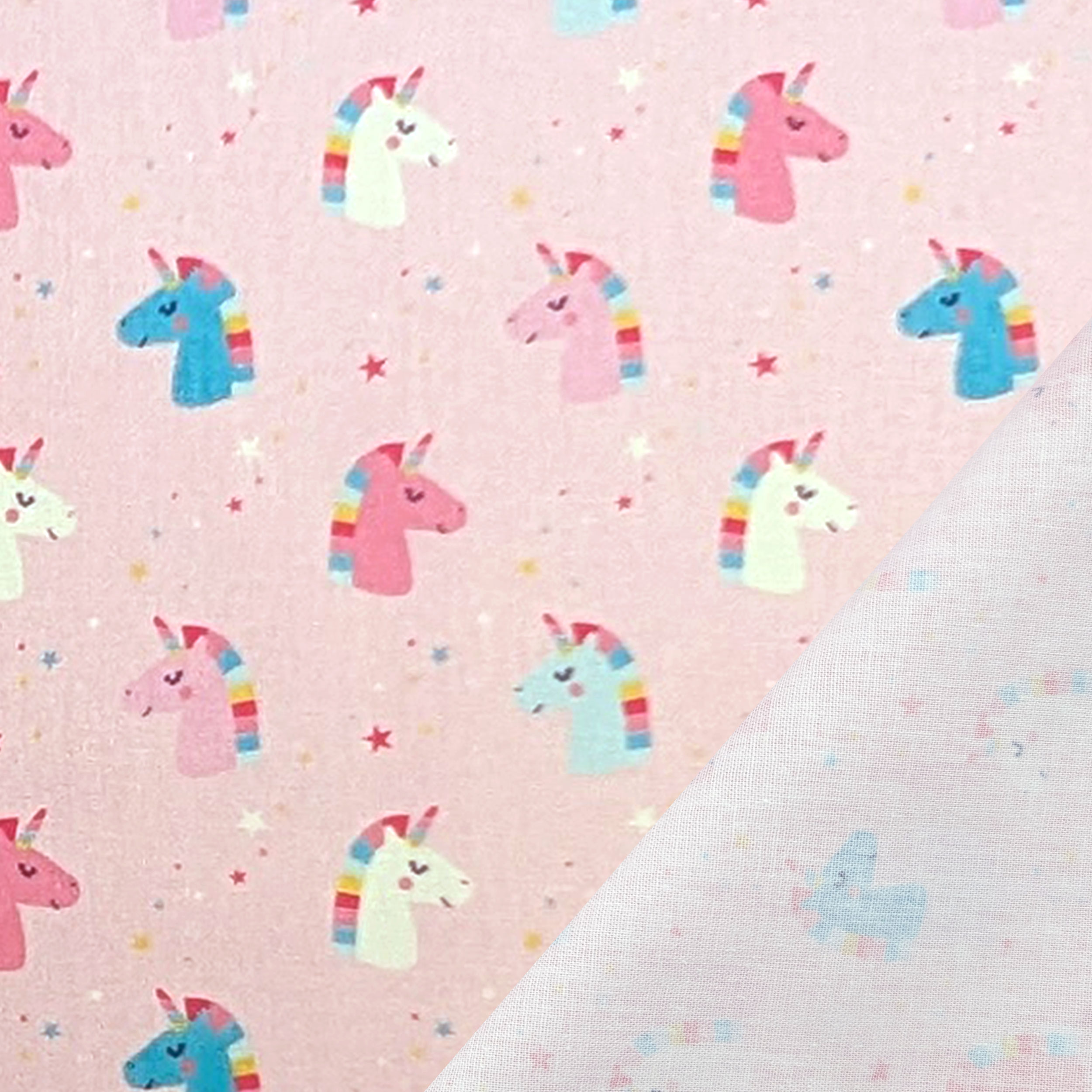 Ritaglio Popeline di Cotone Unicorni Sfondo Rosa 115x145 cm Image