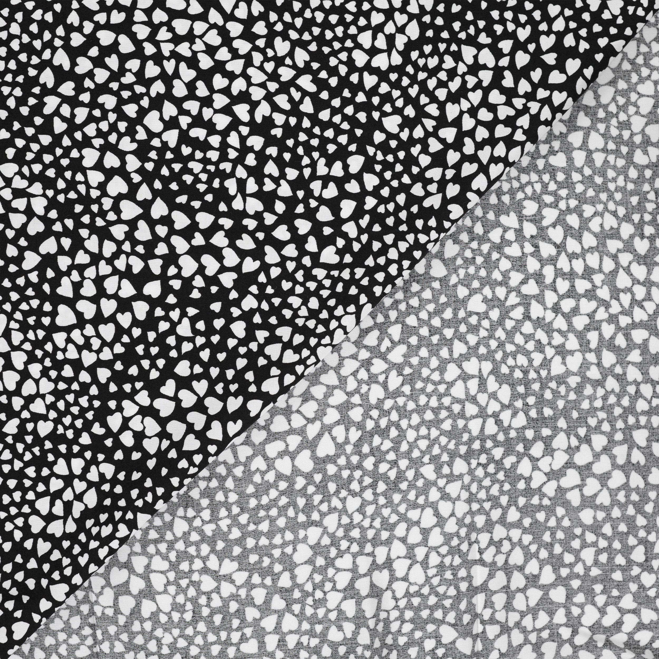 Popeline di Viscosa Cuoricini Bianchi Sfondo Nero Image