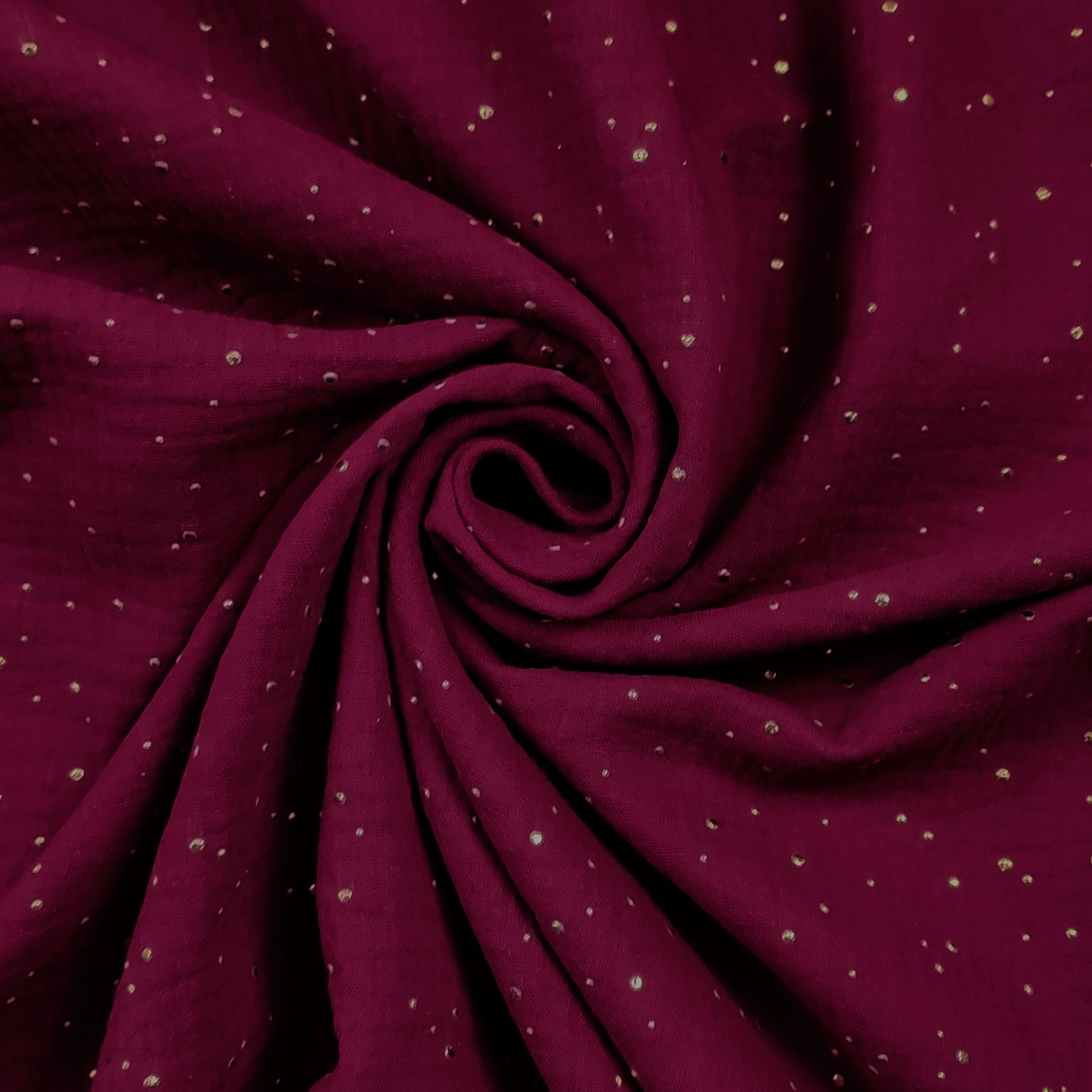 Mussola Cotone Bordeaux con Pois Oro Image