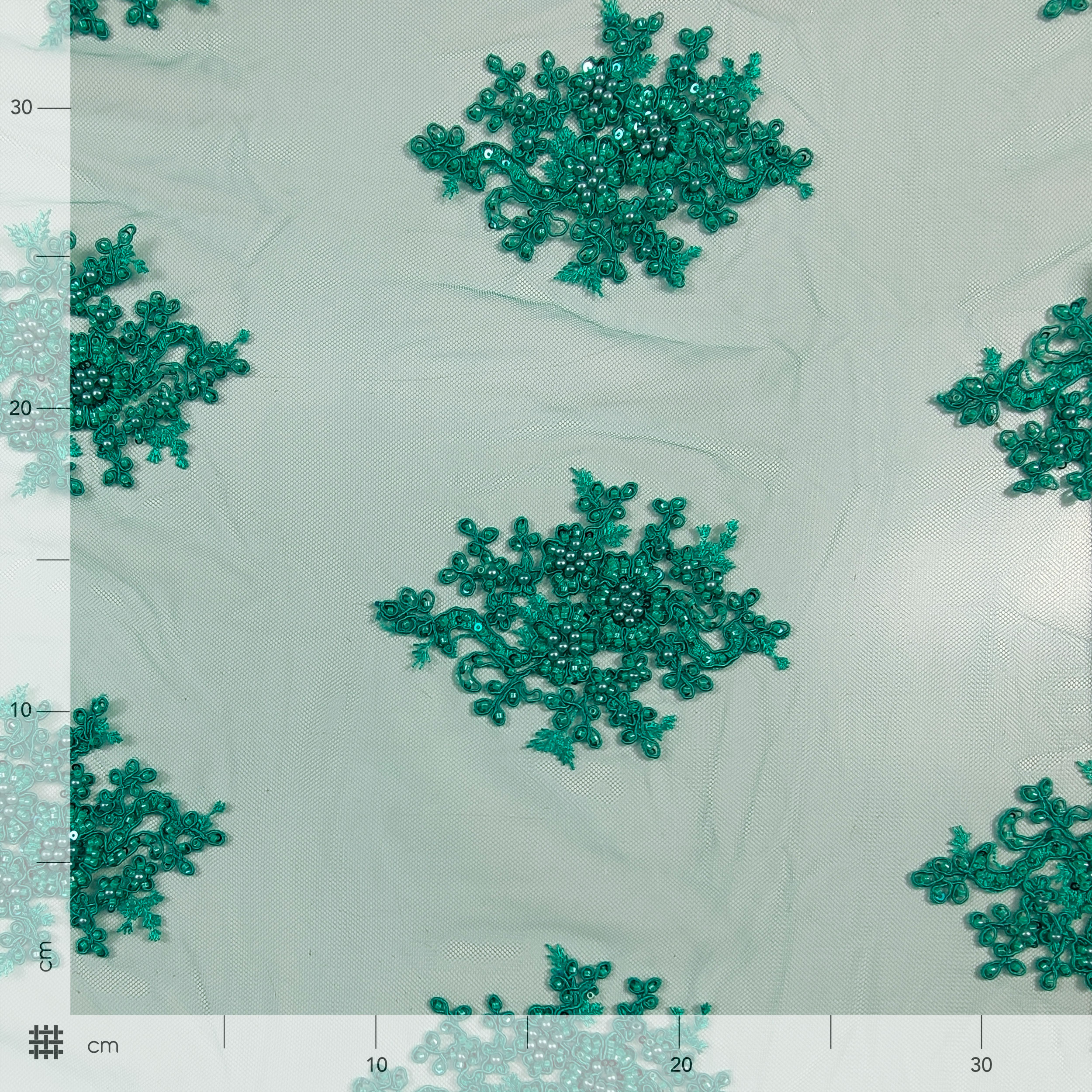 Tulle Ricamato Perline Lux Verde Smeraldo