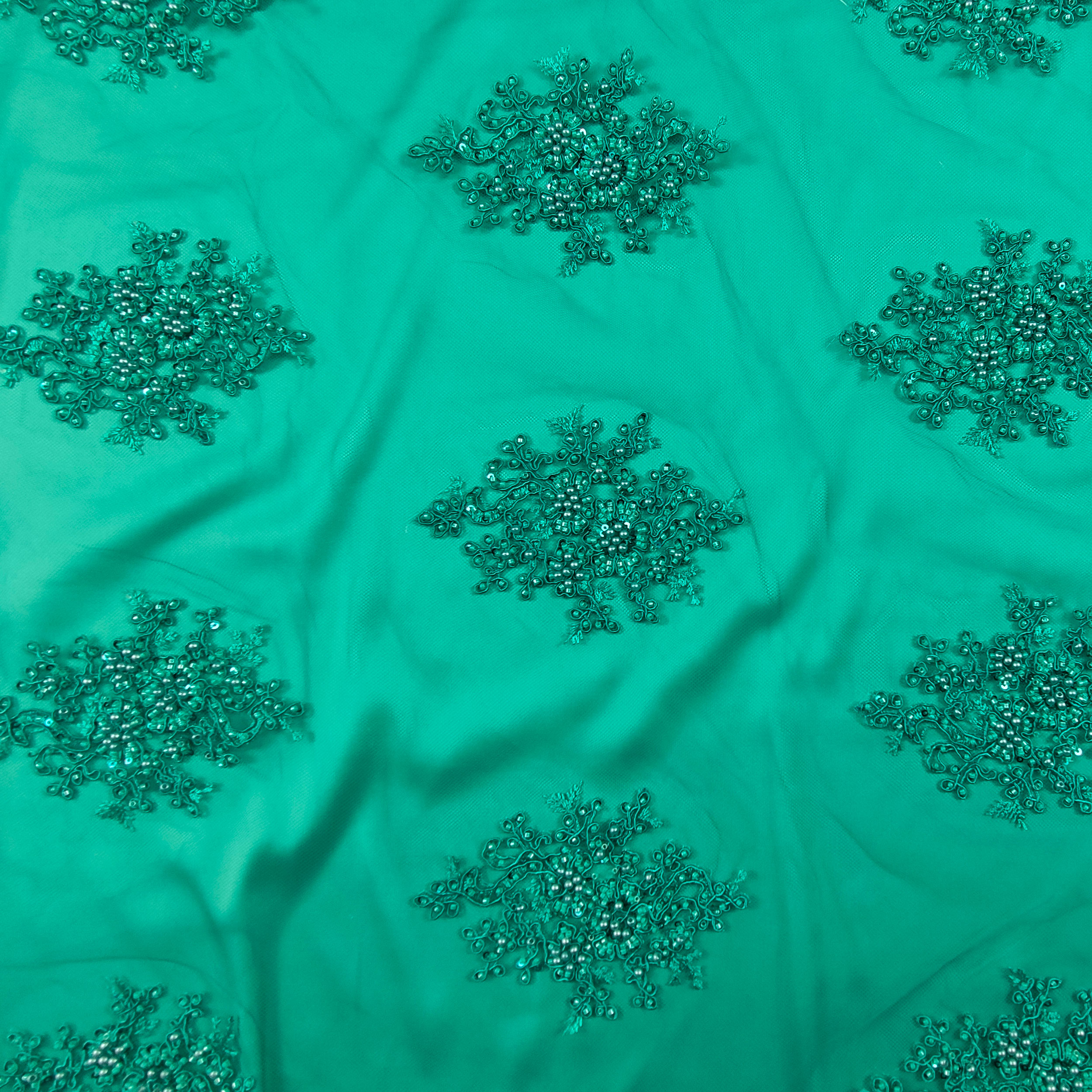 Tulle Ricamato Perline Lux Verde Smeraldo
