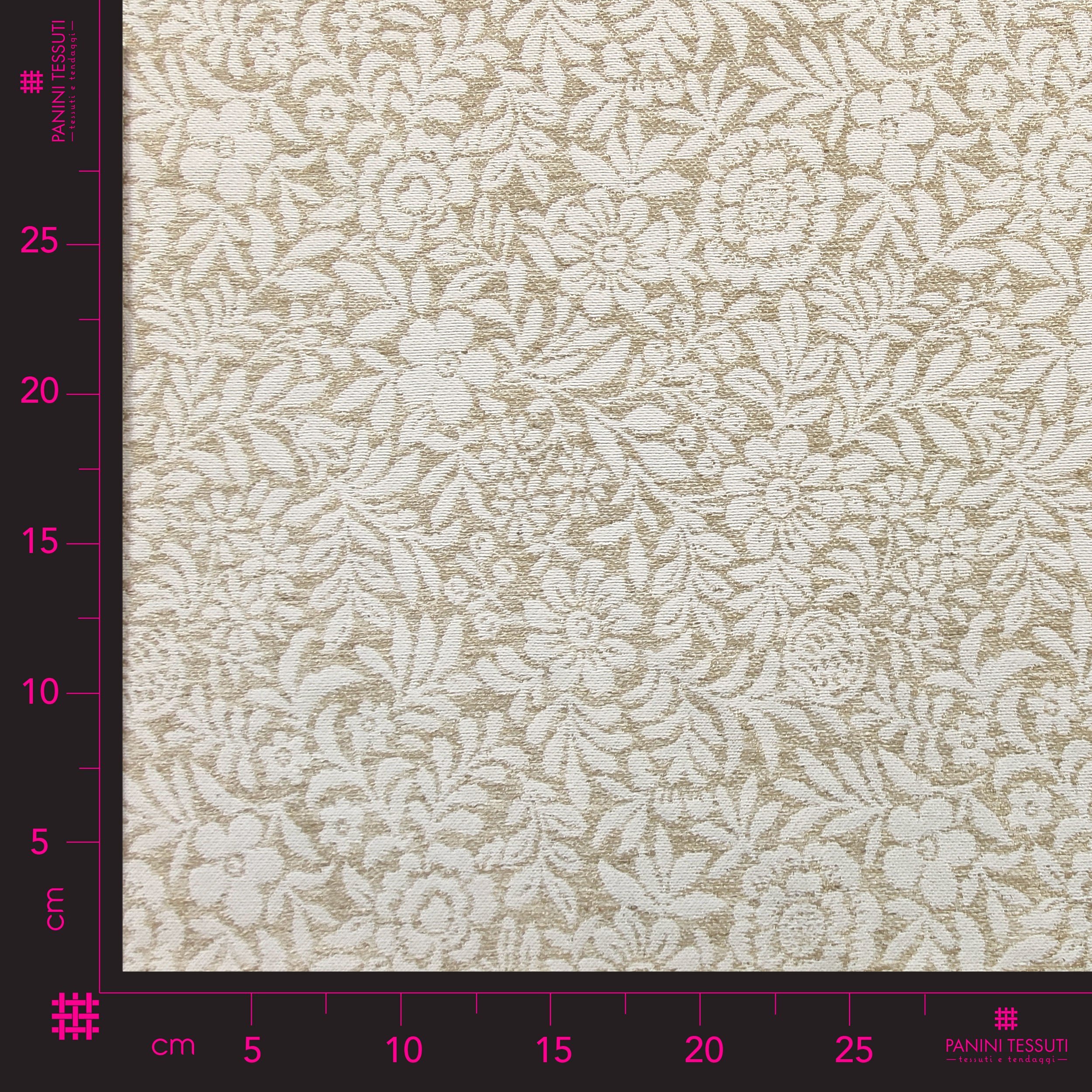 Tessuto Jacquard Fiori Chiari Sfondo Beige