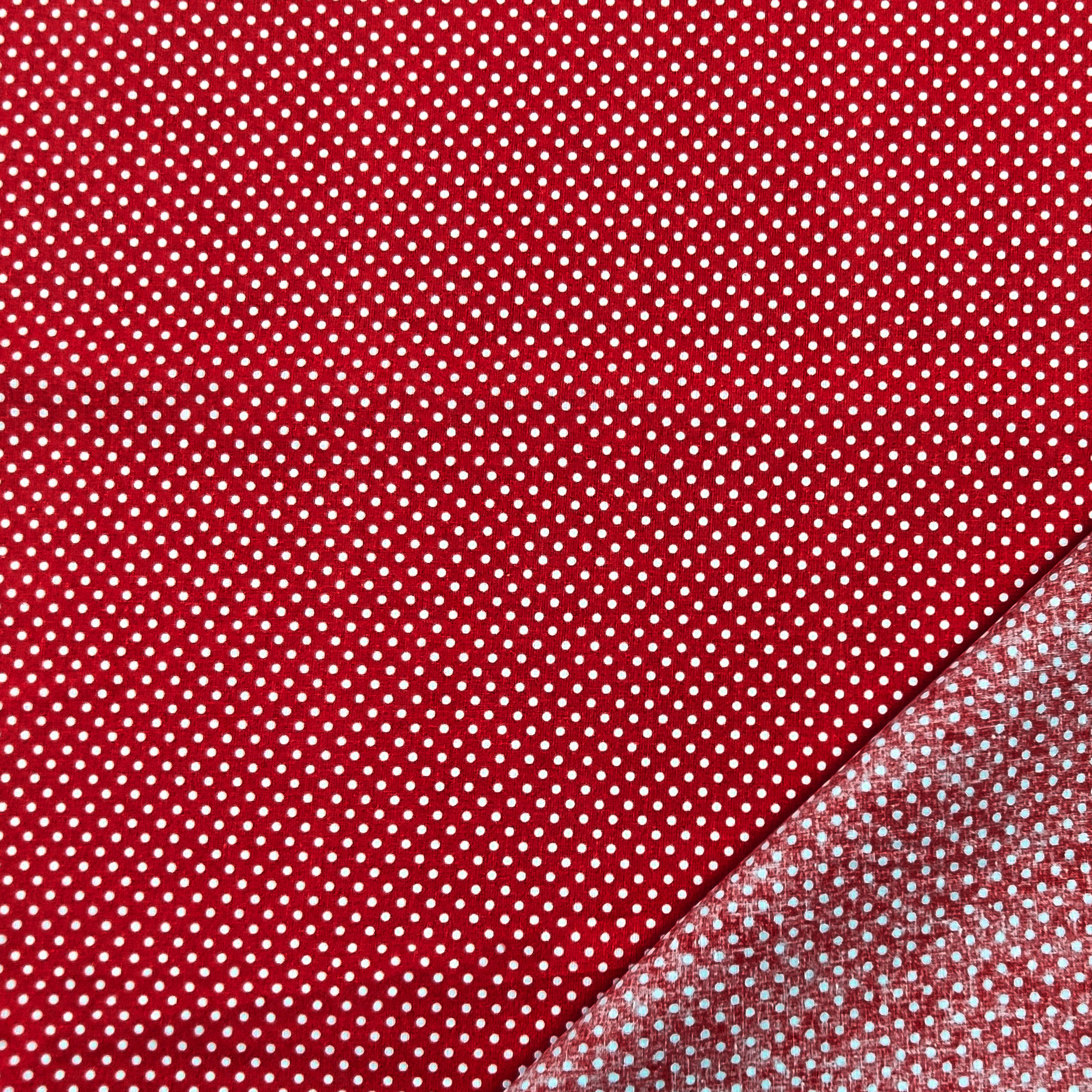 Tessuto Cotone Rosso Pois Bianchi Image