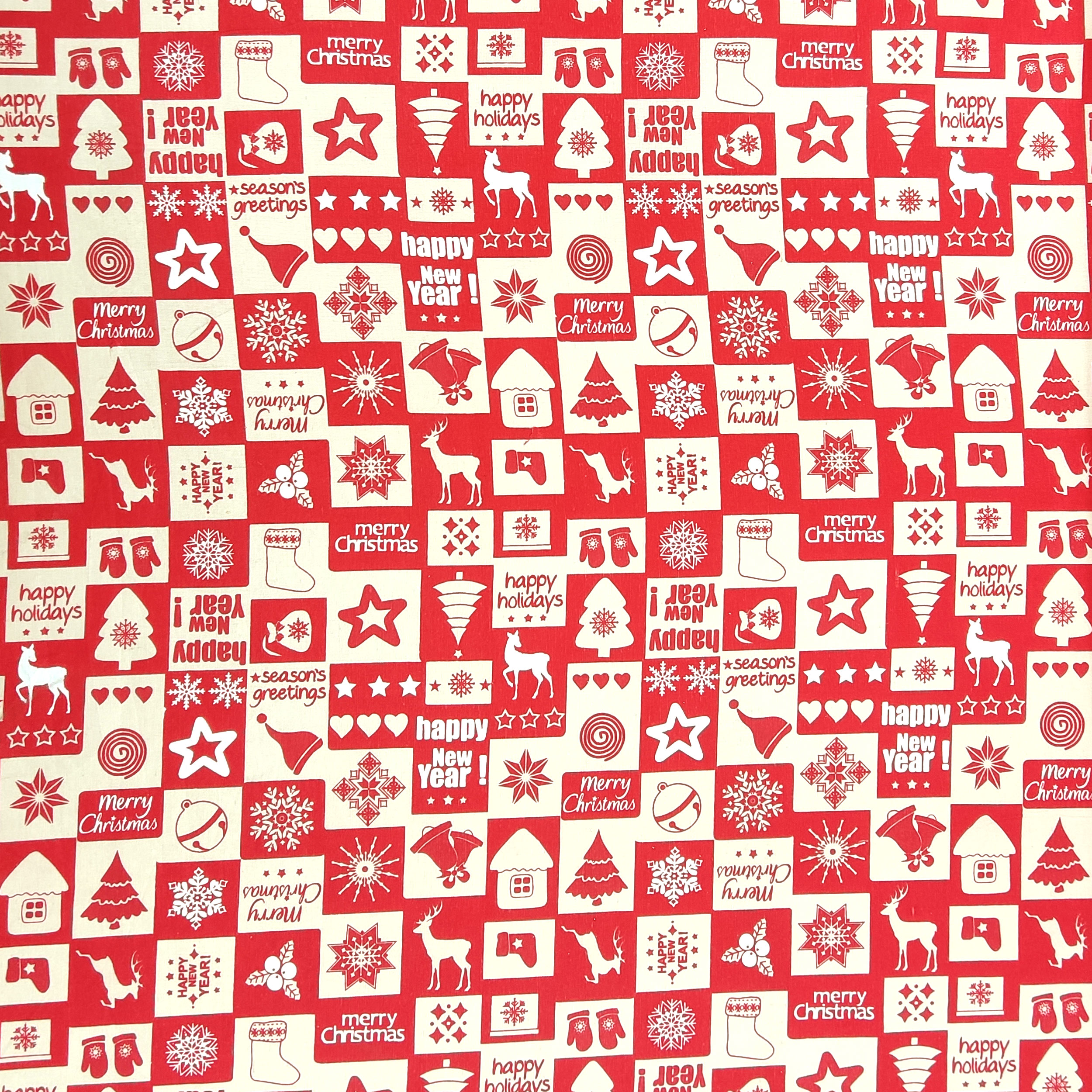 Tessuto Misto Cotone Natalizio Patchwork in Rosso