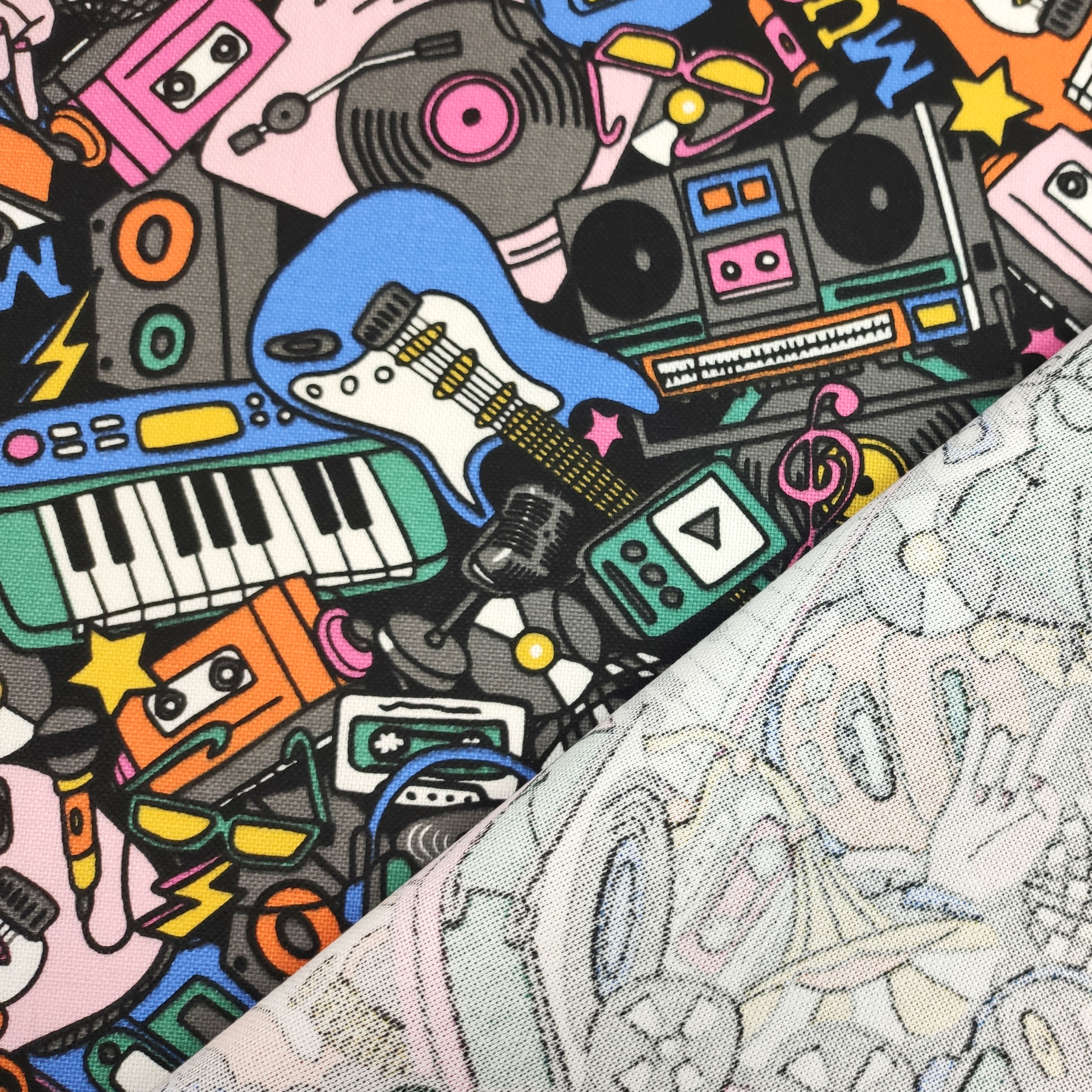 Ritaglio Tessuto Panama Rock Music 50x140 cm Image