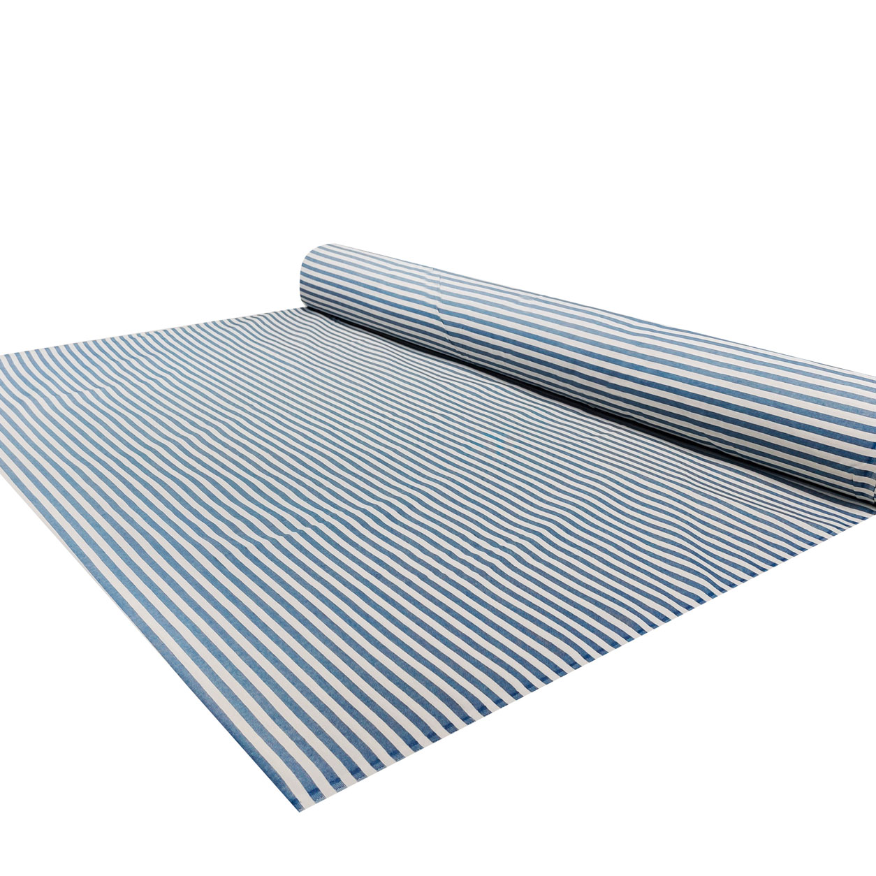 Tessuto Panama Tinto In Filo a Righe Blu Scuro H 140 cm