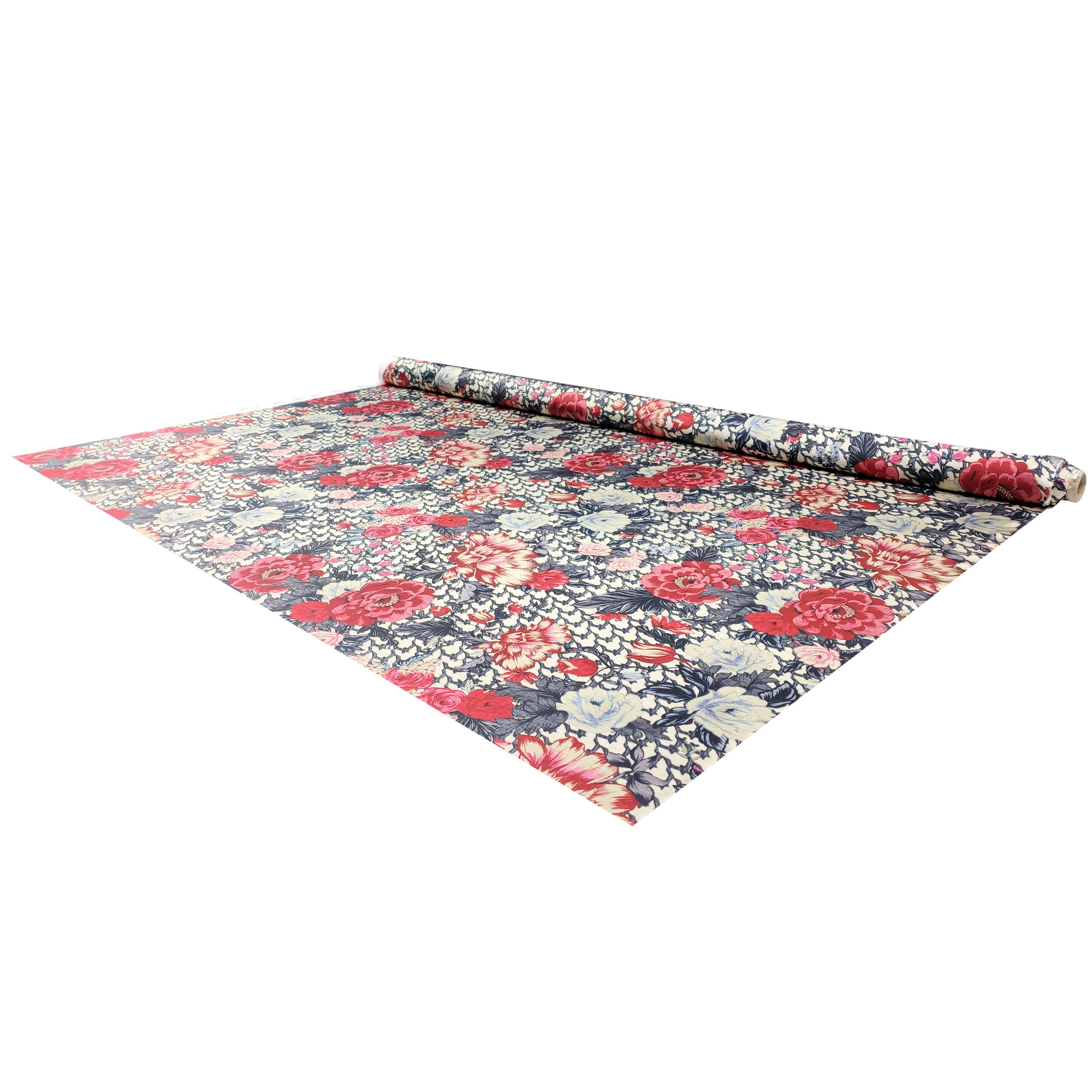 Raso Setato Alta Moda Fantasia Fiori e Rose Rosse