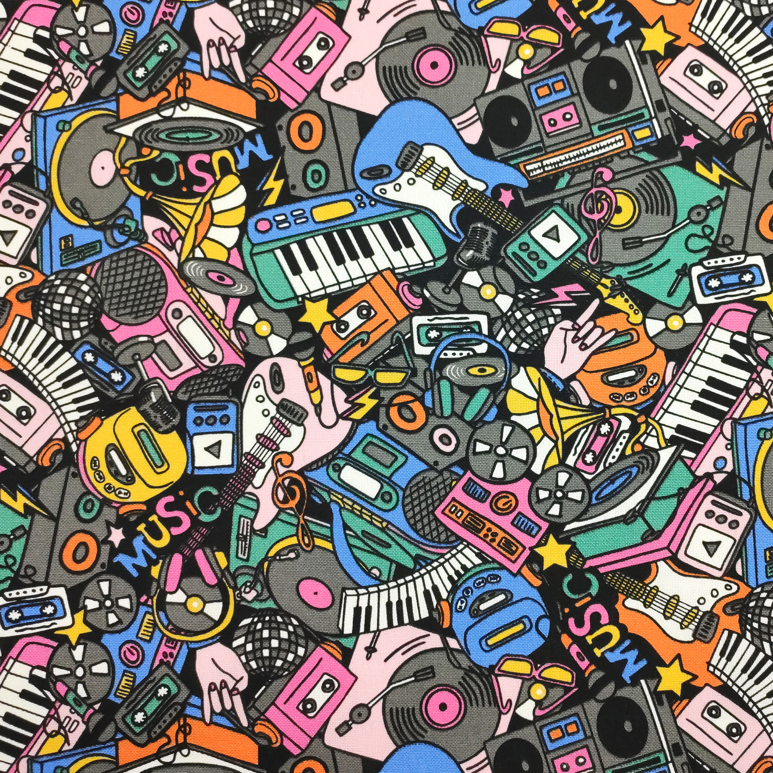Ritaglio Tessuto Panama Rock Music 50x140 cm Image