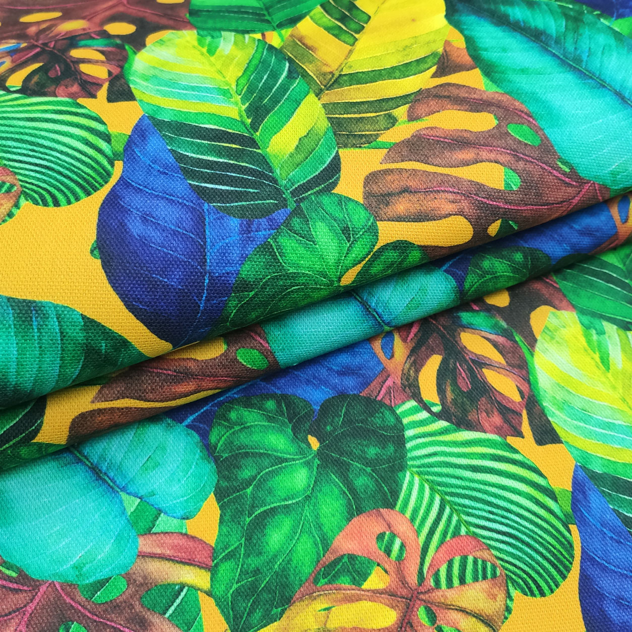 Tessuto Arredo Panama Foglie Tropicali Colorate